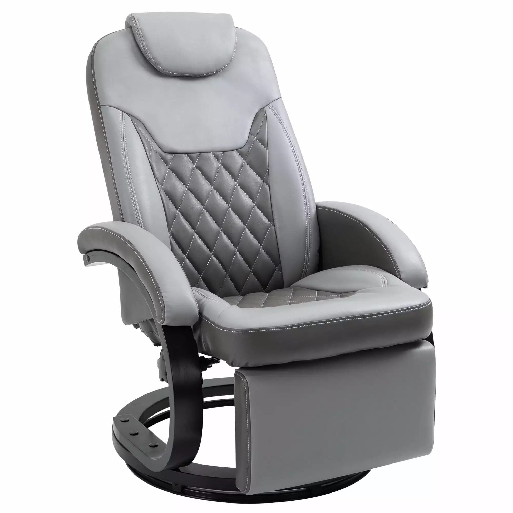 CoSoTower PU Recliner Armchair Footrest Headrest and Round Steel Wood Base