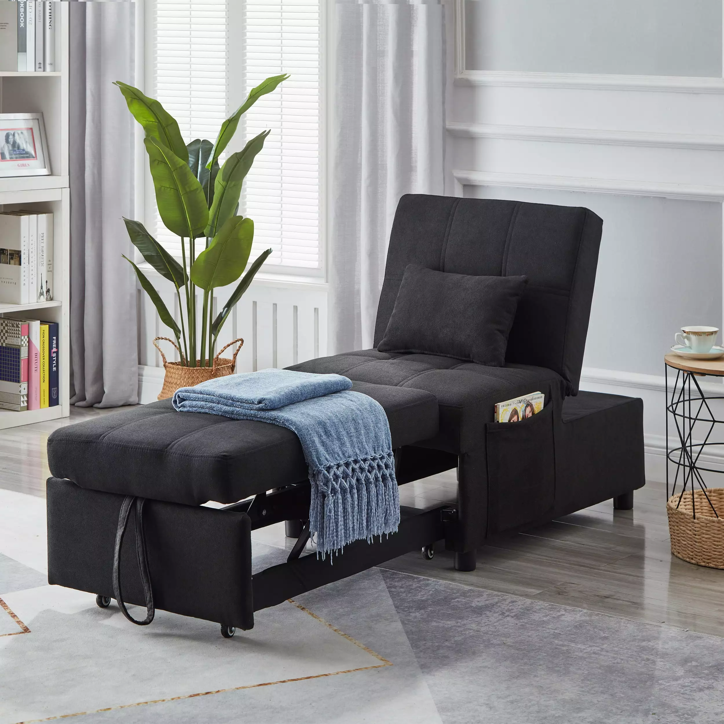 CoSoTower Black Linen Fabric Recliner Chair Bed Living Room Furniture