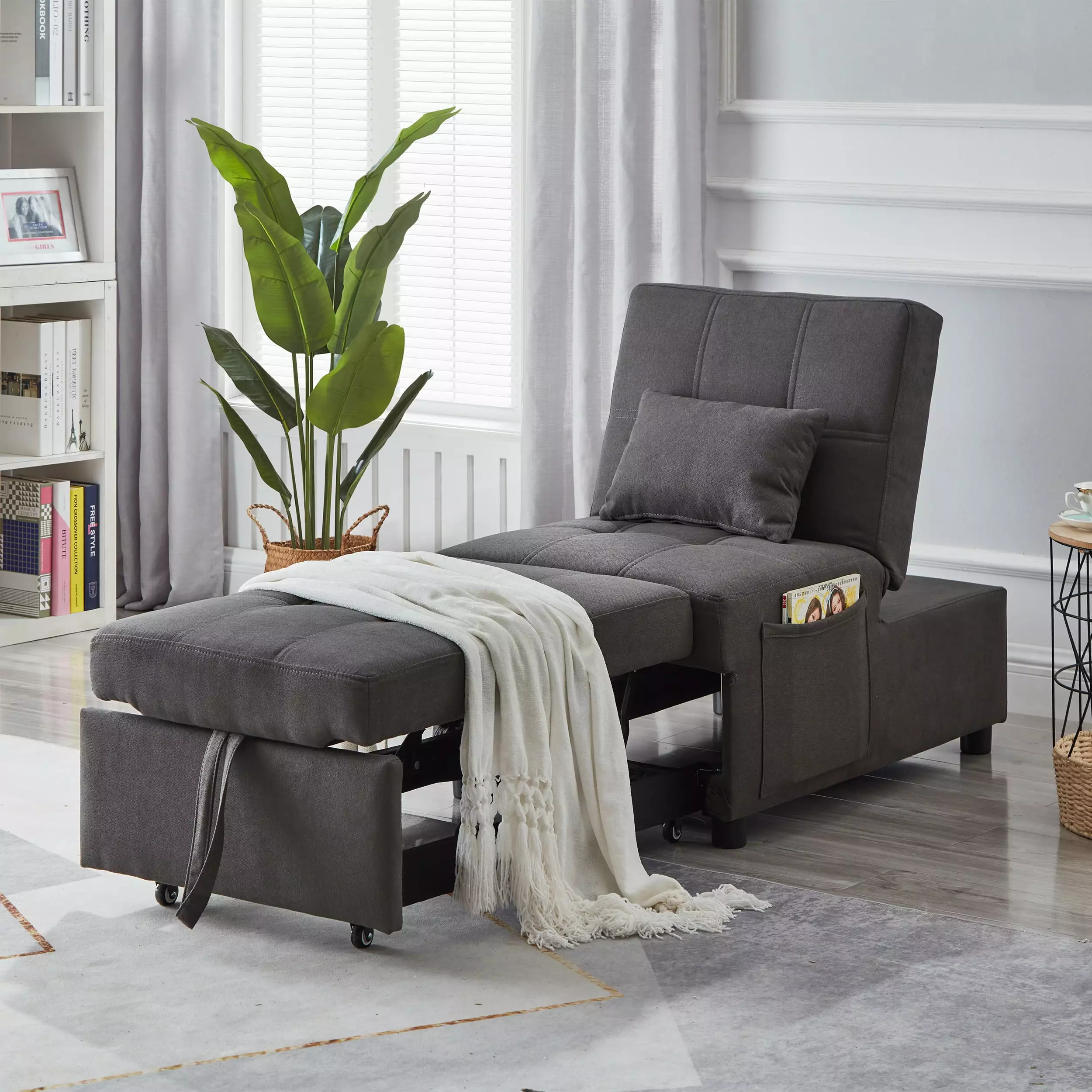 CoSoTower Grey Linen Fabric Recliner Chair Bed Living Room and Bedroom