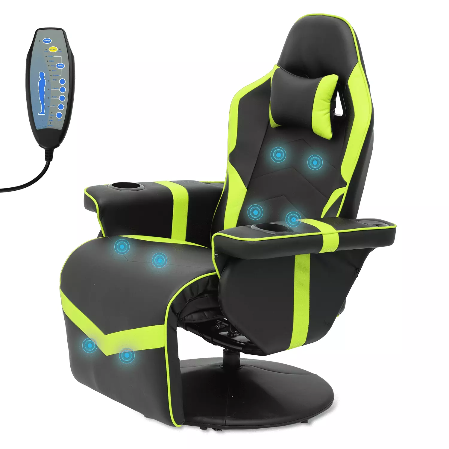 BEZT Massage Gaming Chair Bluetooth Speakers and Adjustable Footrest - Green