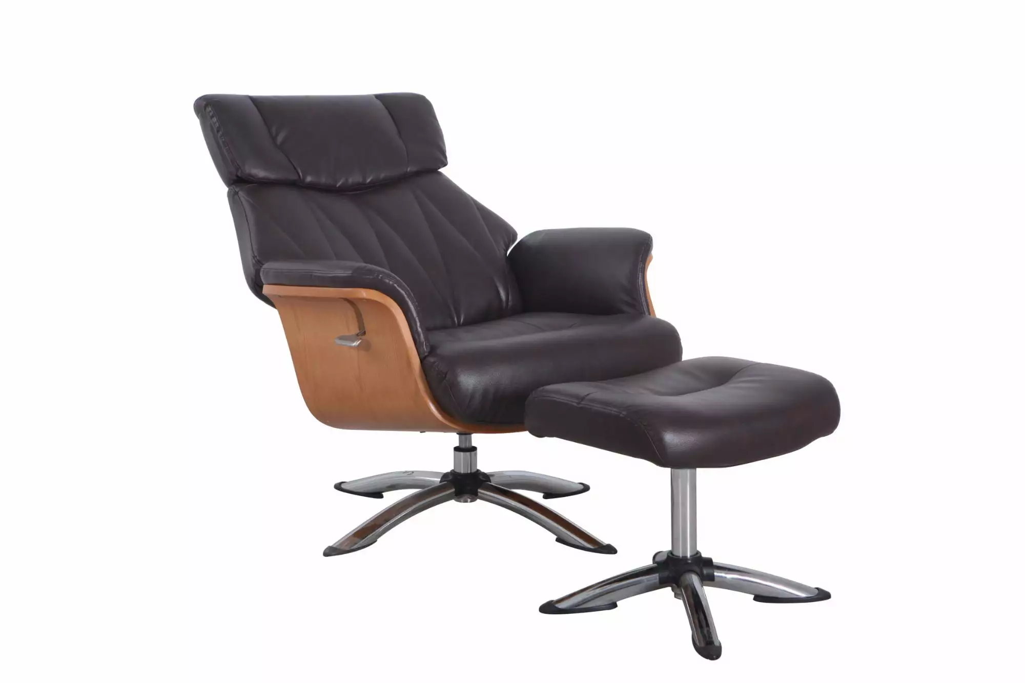 Contemporary Home Living 64.25 Inch Black and Brown Caitlin Recliner Chair Ottoman