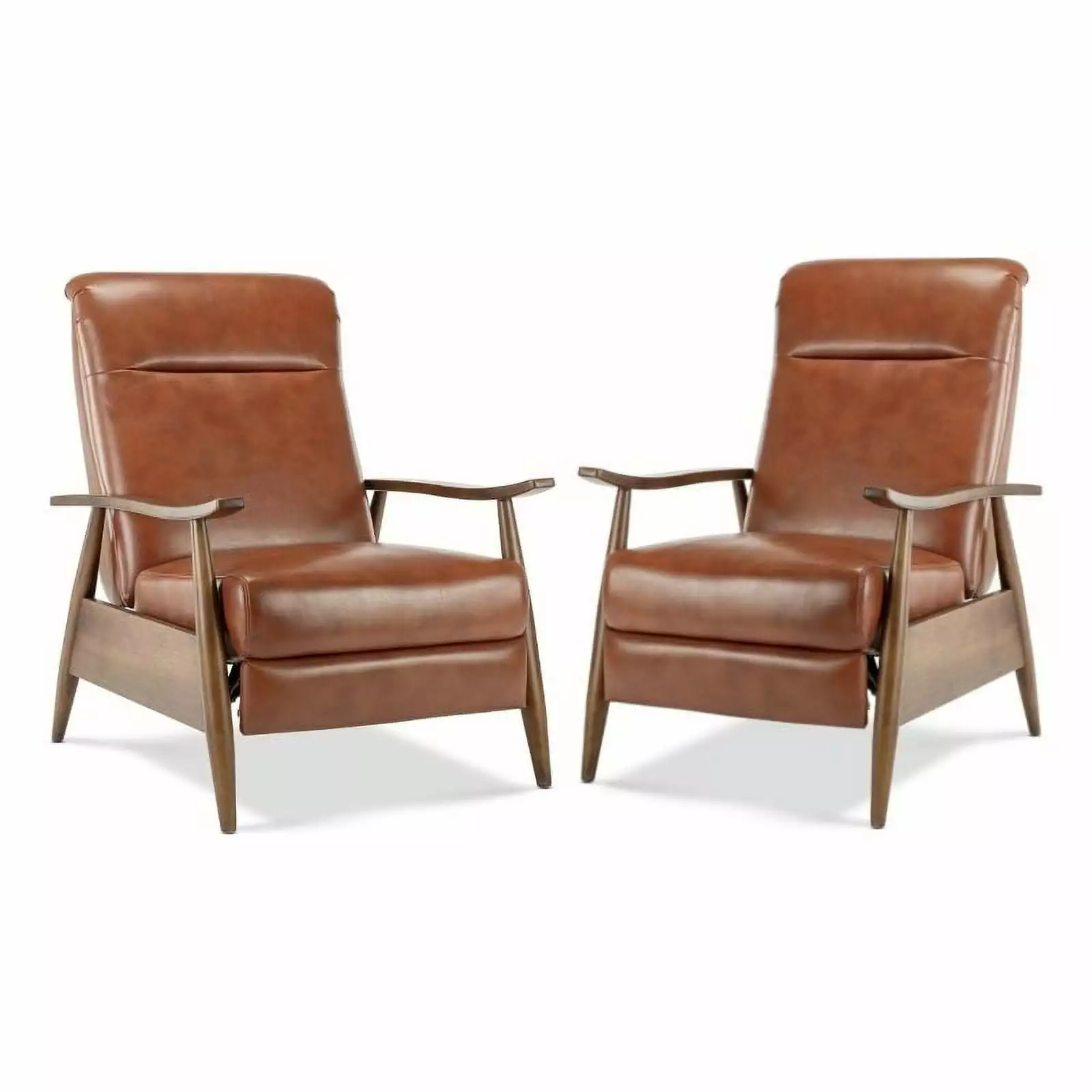 Home Square 2 Piece Faux Leather Arm Recliner Chair Set Wood Base Brown