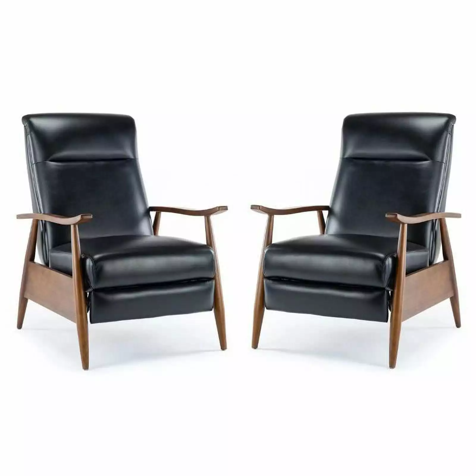 Home Square 2 Piece Faux Leather Wooden Arm Recliner Chair Set Black
