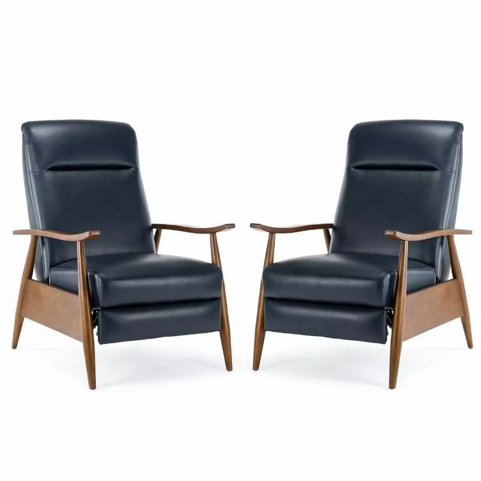 Home Square 2 Piece Faux Leather Wooden Arm Recliner Chair Set Midnight Blue