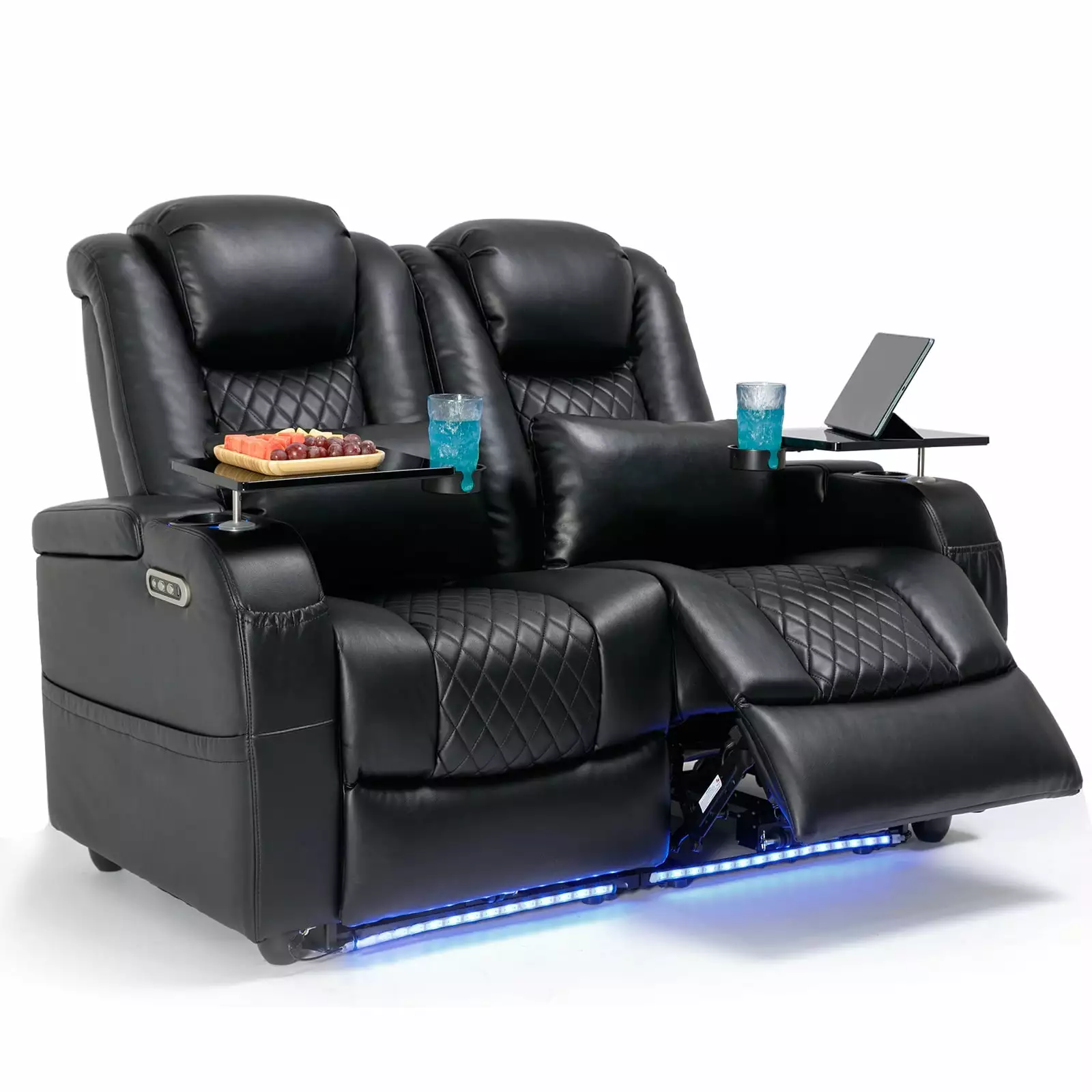 Home Theater Seating Seats Ambient Lighting - 7 Color LED Game Movie Recliner Sofa Black ATKELITION