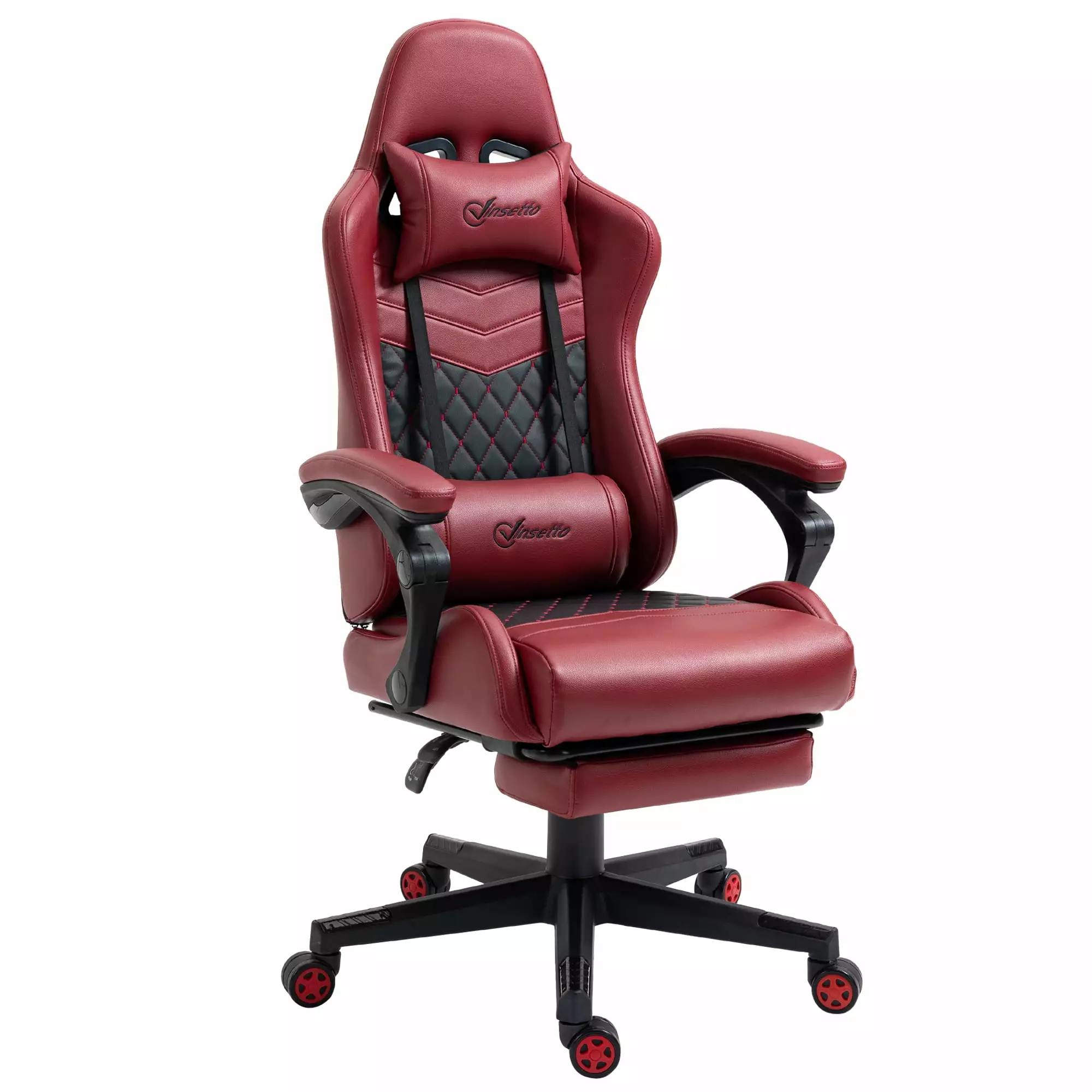 DeeHome Vinsetto Racing Gaming Chair Diamond PU Leather Office Gamer Chair High Back Swivel Recliner Red