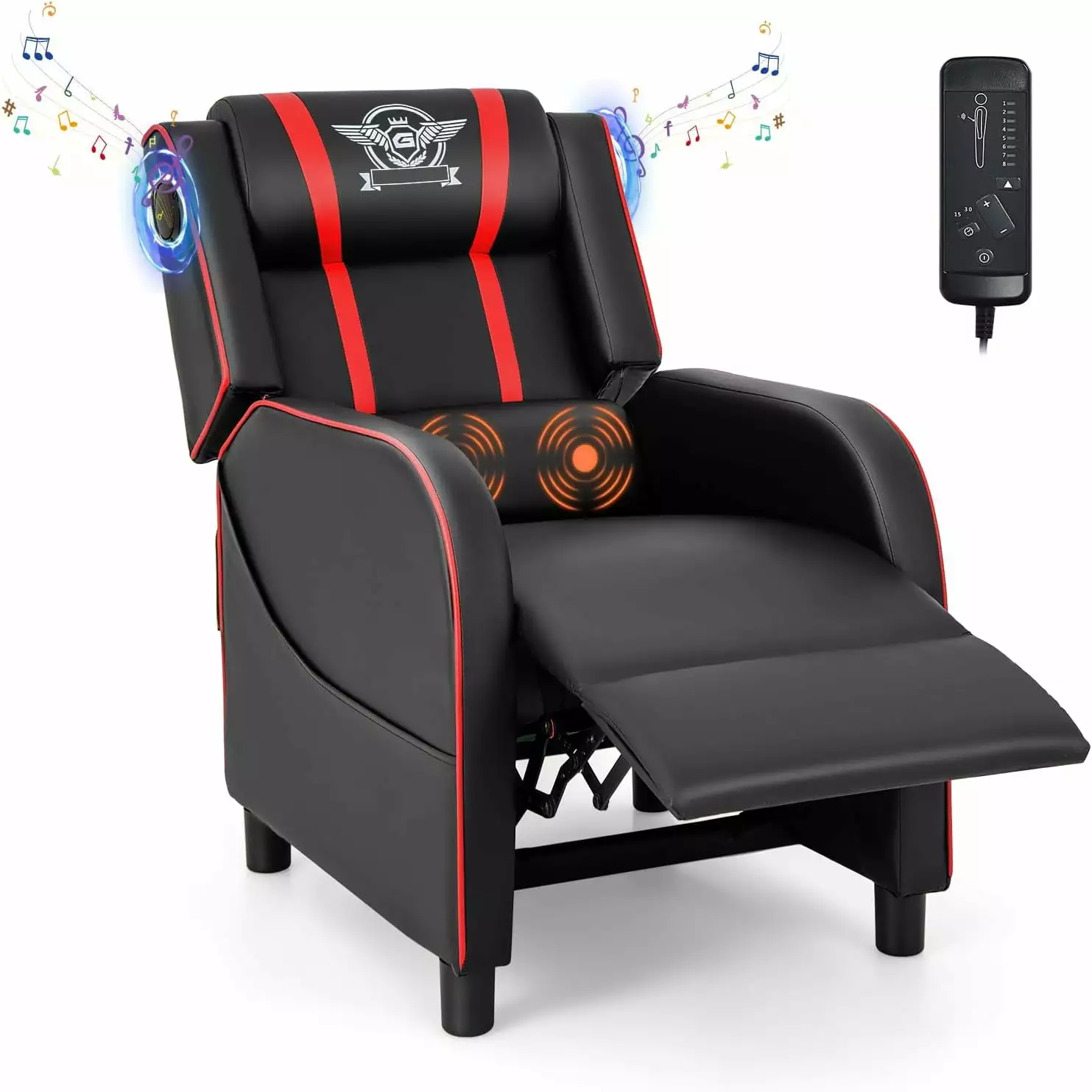 FJU Gaming Massage Recliner Chair Racing Style Bluetooth Speaker Red