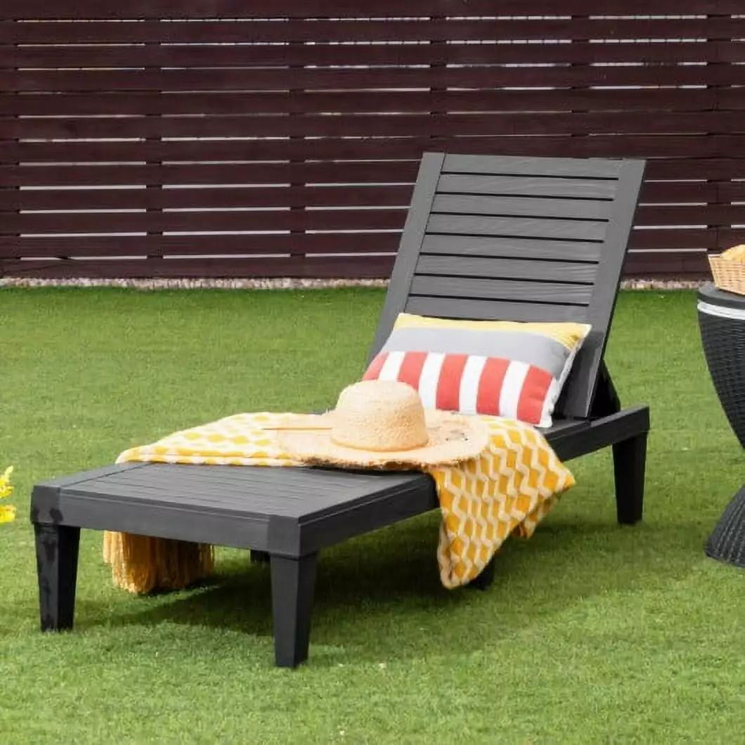 Recliner Chair Outdoor 5-Position Adjustable Backrest Black Patio Furniture Generic