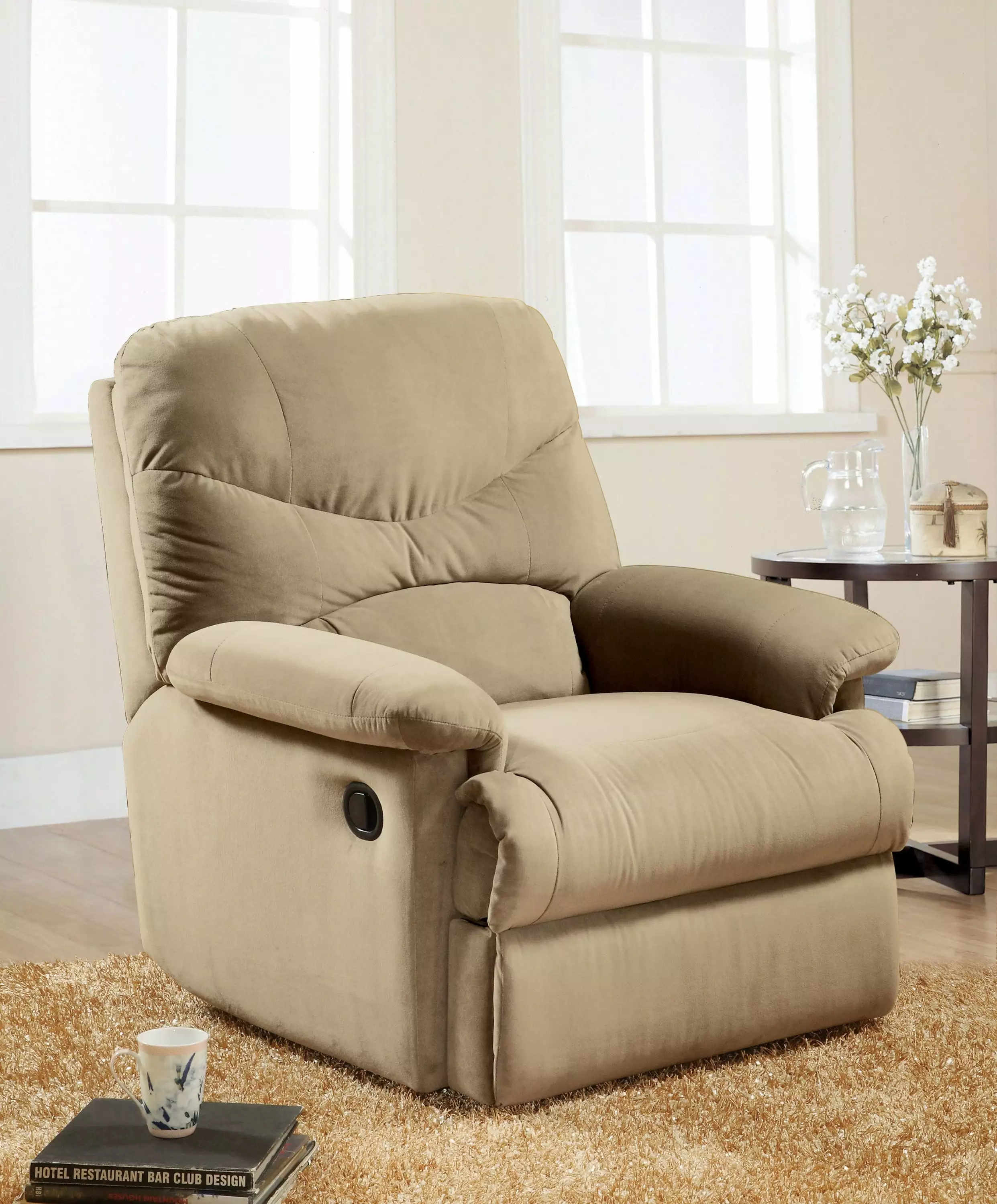 Arcadia Microfiber Recliner - Beige Comfortable Living Room Chair Go Green Woods