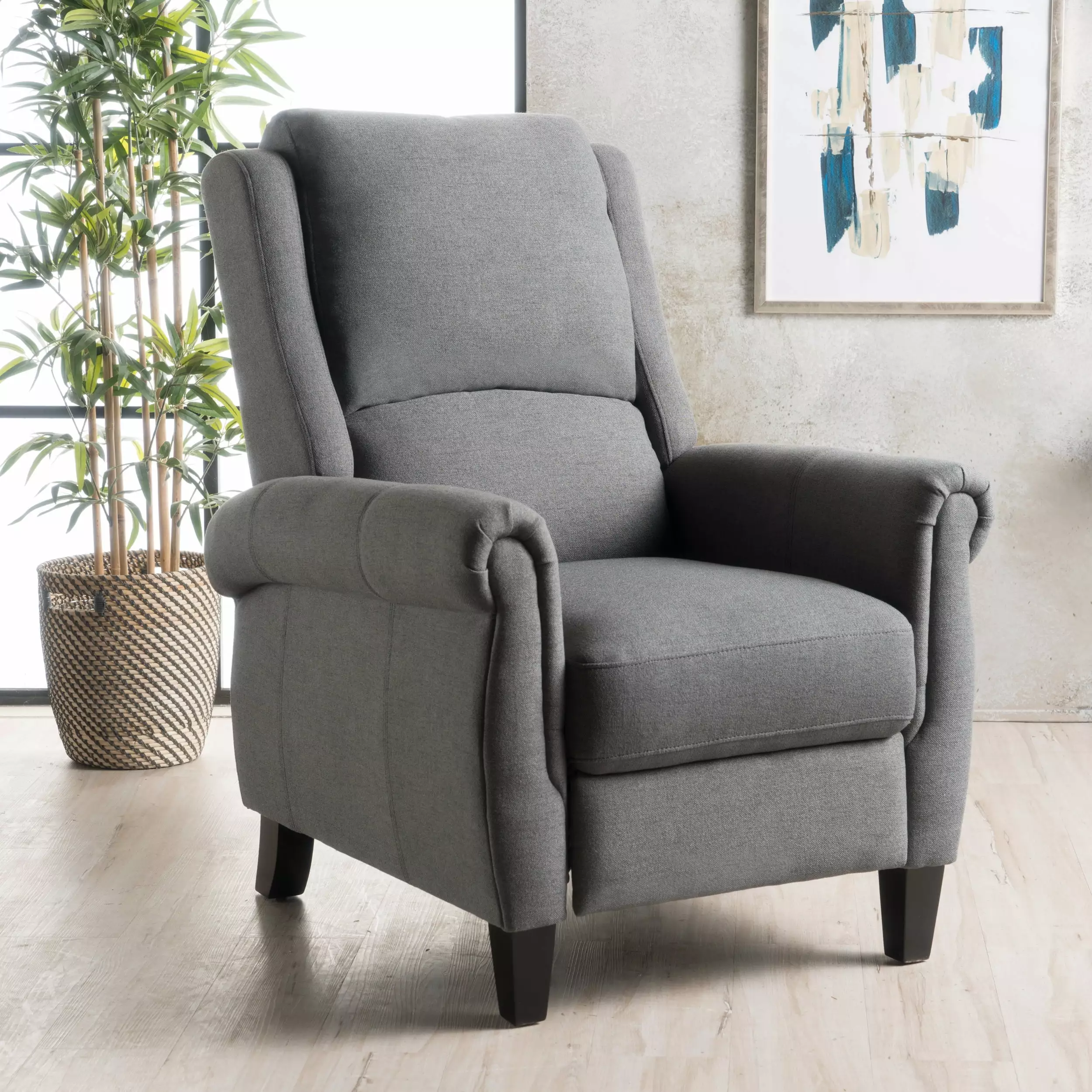 Recliner - Charcoal Fabric Comfortable Living Room Chair Jamini