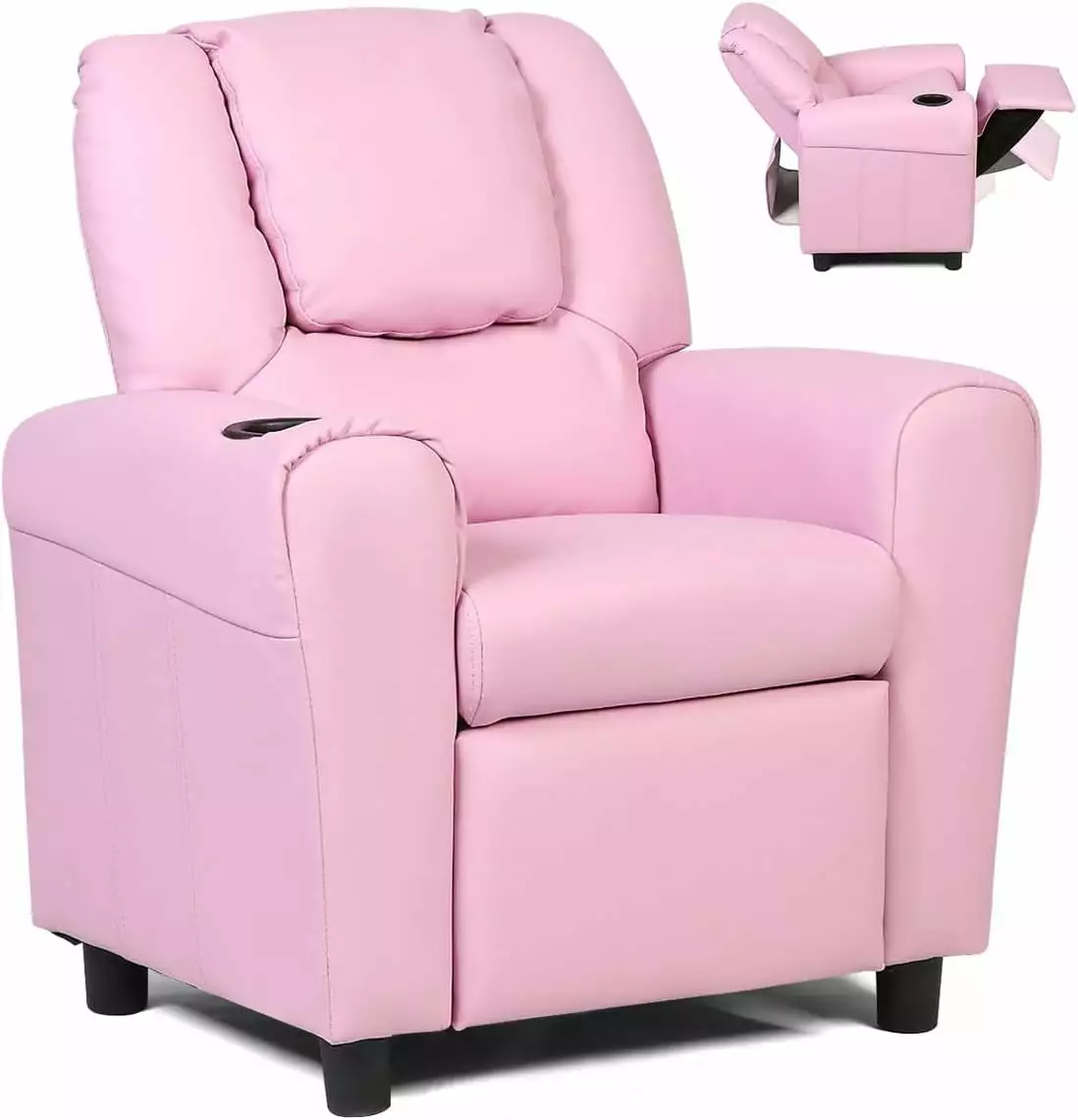 Charles Kids Recliner Chair Pink Upholstered Comfortable Seat Children KUANGHENG