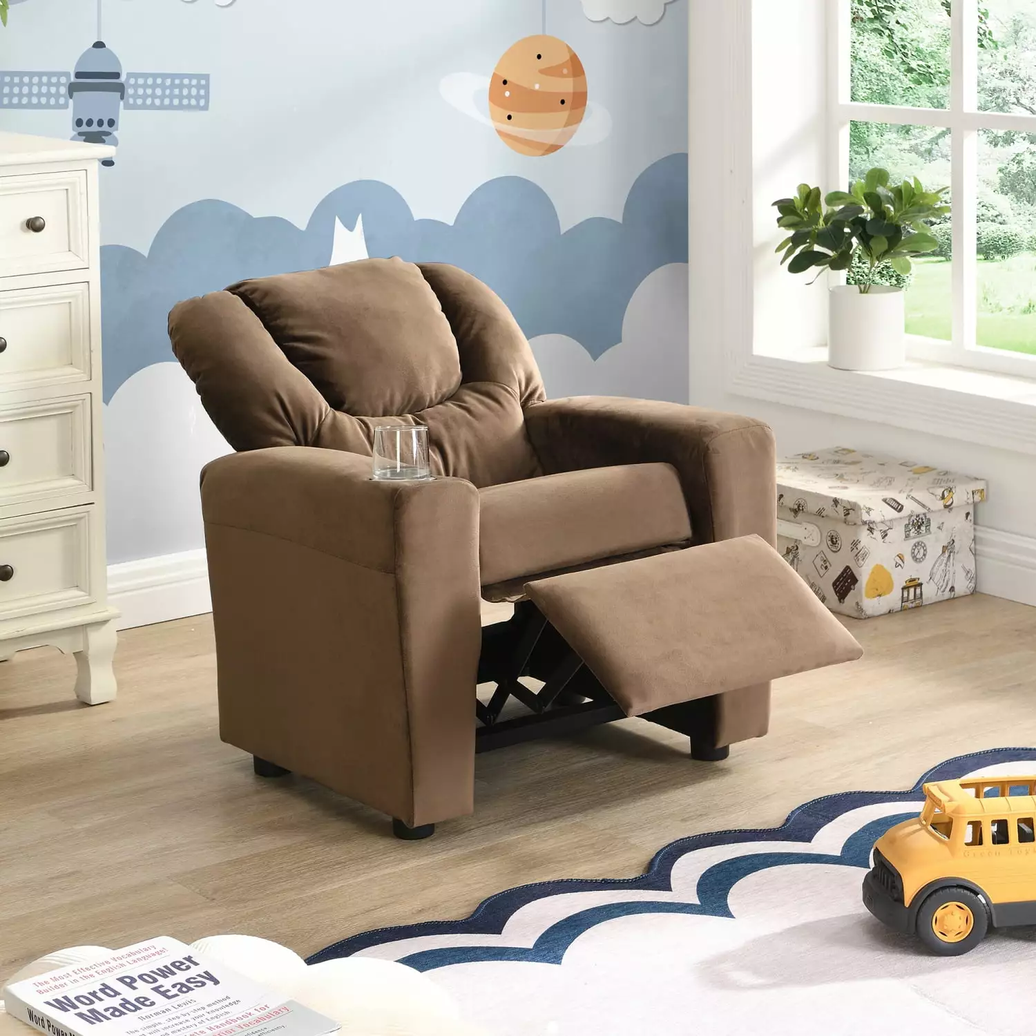 Miekor Furniture Kids Recliner Chair Upholstered Couch Cup Holder Footrest BS1275