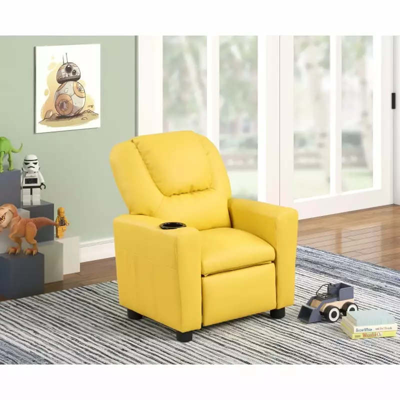 Marisa 22 Yellow PU Leather Kids Recliner Chair Cupholder - Comfortable Lounge Chair Children NOBRAND