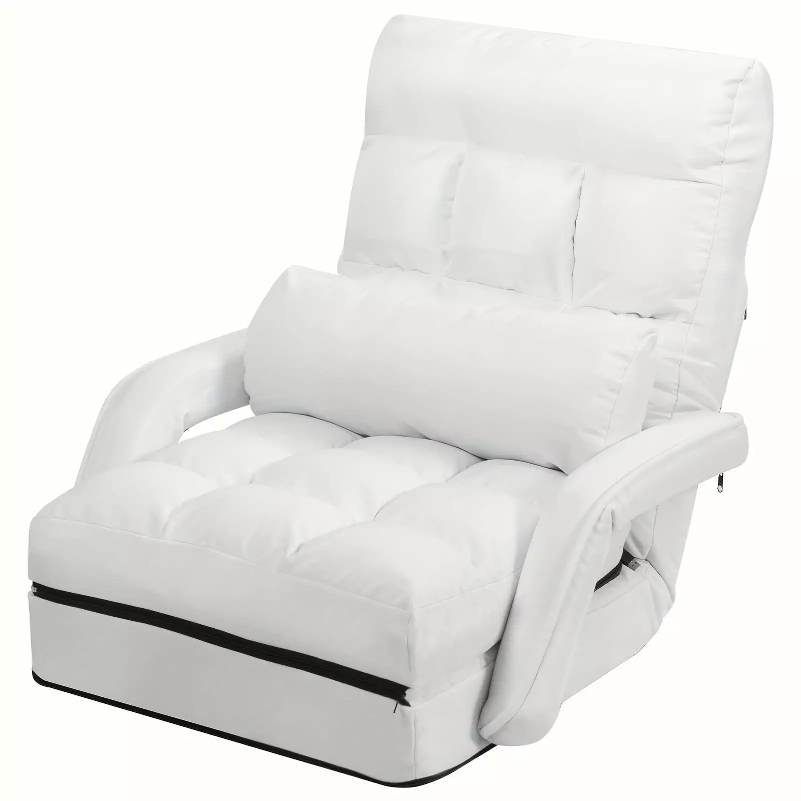 Adjustable White Folding Floor Armchair Lumbar Pillow 6-Position Recliner Home RHYFJJUI2