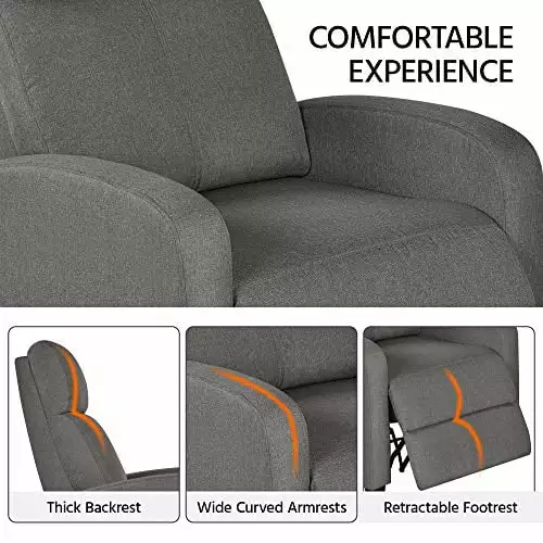 Yaheetech Home Theater Seating Fabric Recliner Chair Single Living Room Sofa Gray