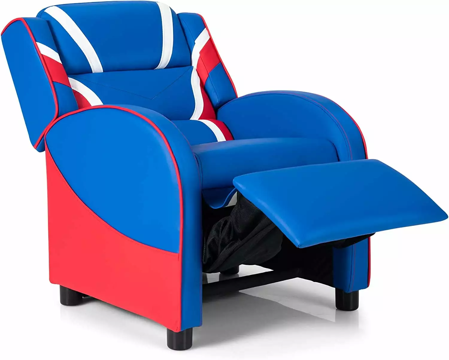 YANRUI PU Leather Kids Recliner - Adjustable Toddler Sofa Footrest, Armrest, and Lumbar Support - Blue