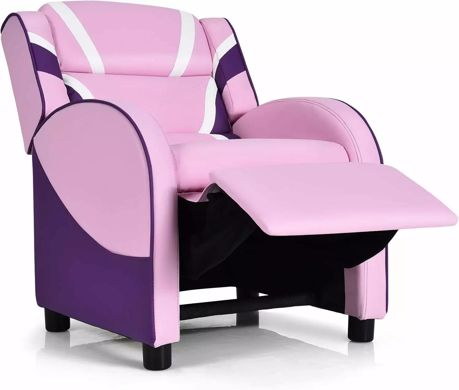 YANRUI PU Leather Kids Recliner - Adjustable Toddler Sofa Footrest, Armrest, and Lumbar Support - Pink