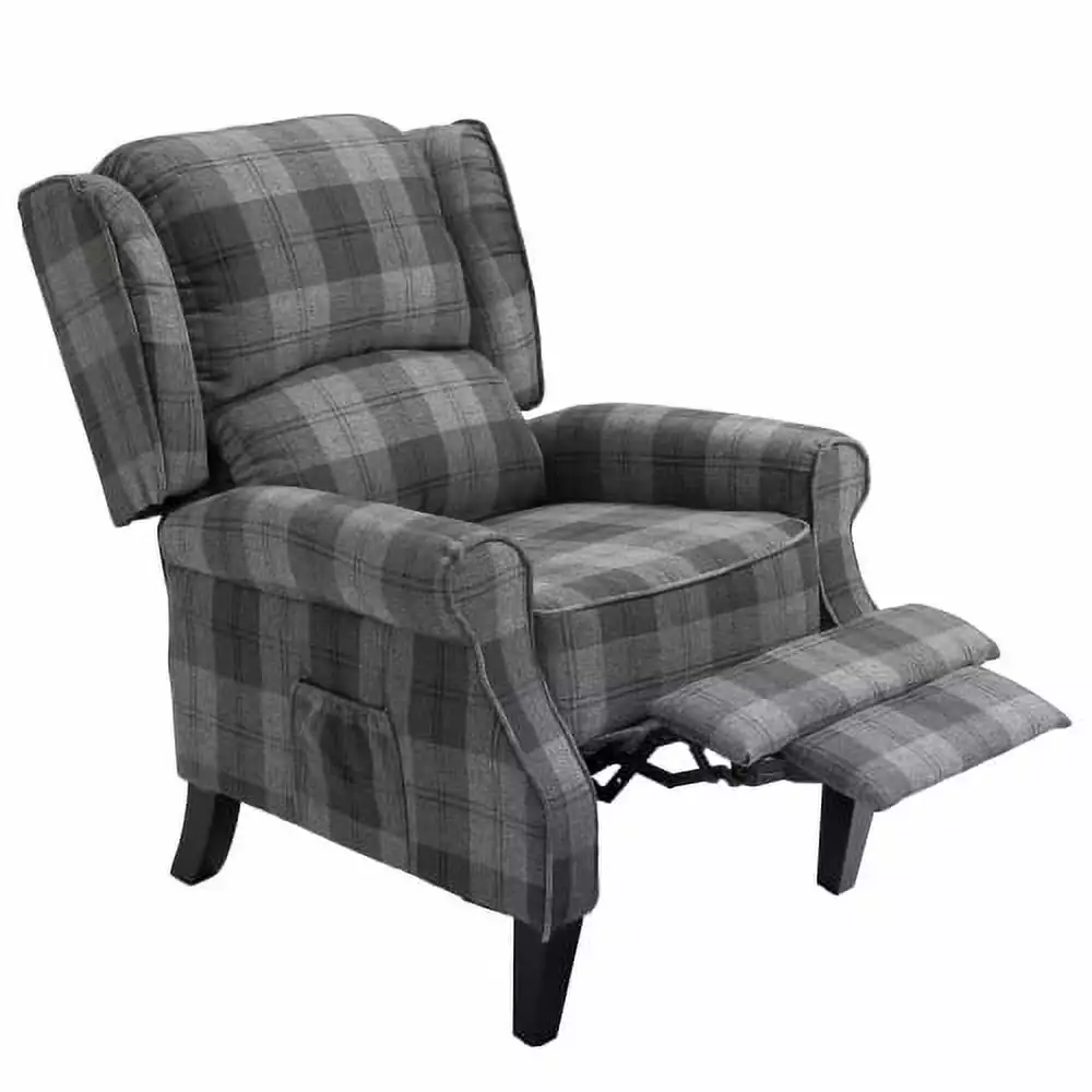ZPL Vintage Armchair Sofa Comfortable Upholstered Leisure Recliner Chair Living Room Grey Check