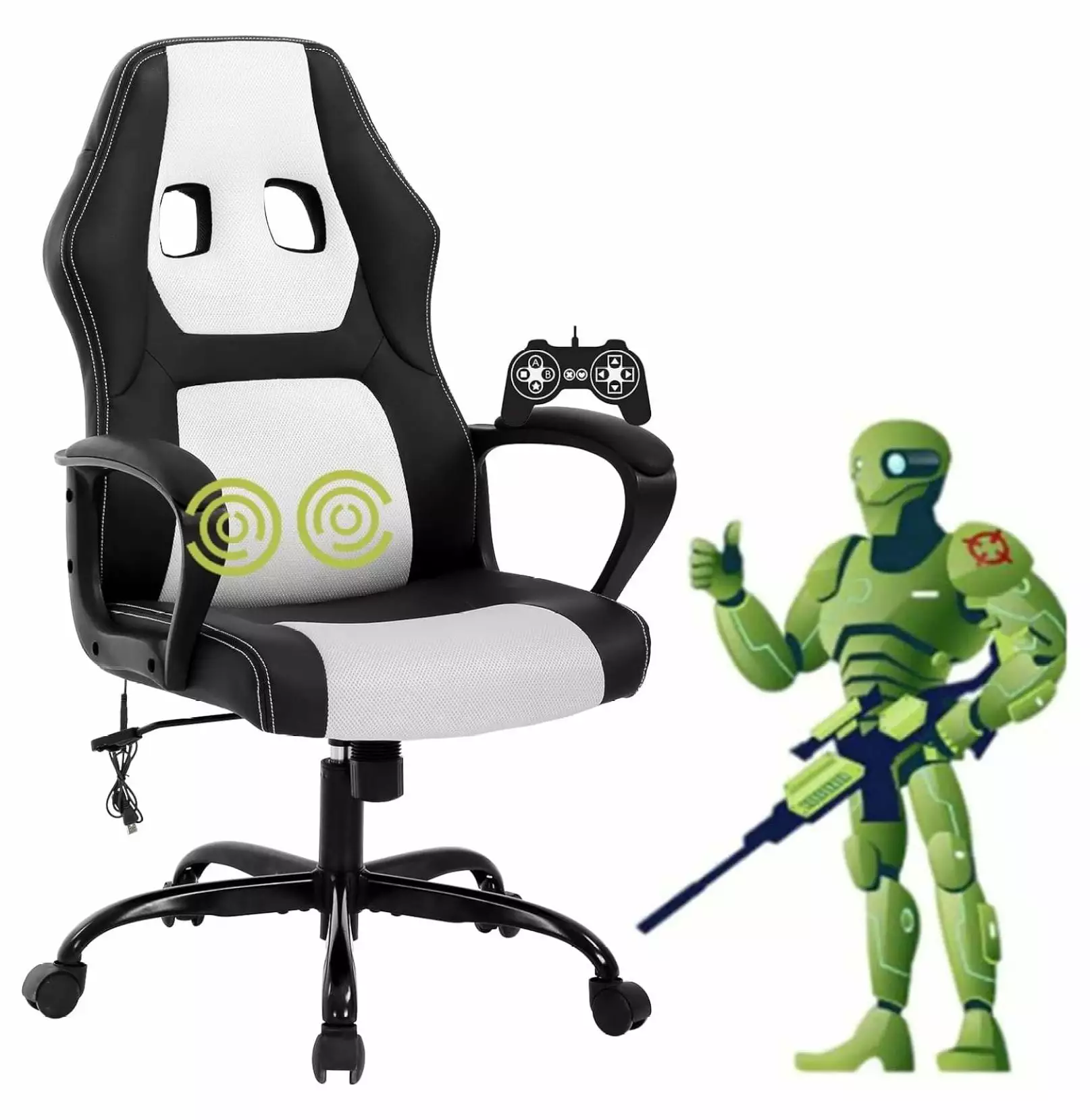 Gaming Chair Massage Office Chair Ergonomic High Back PC Racing Desk Chair Reclining White Bennium