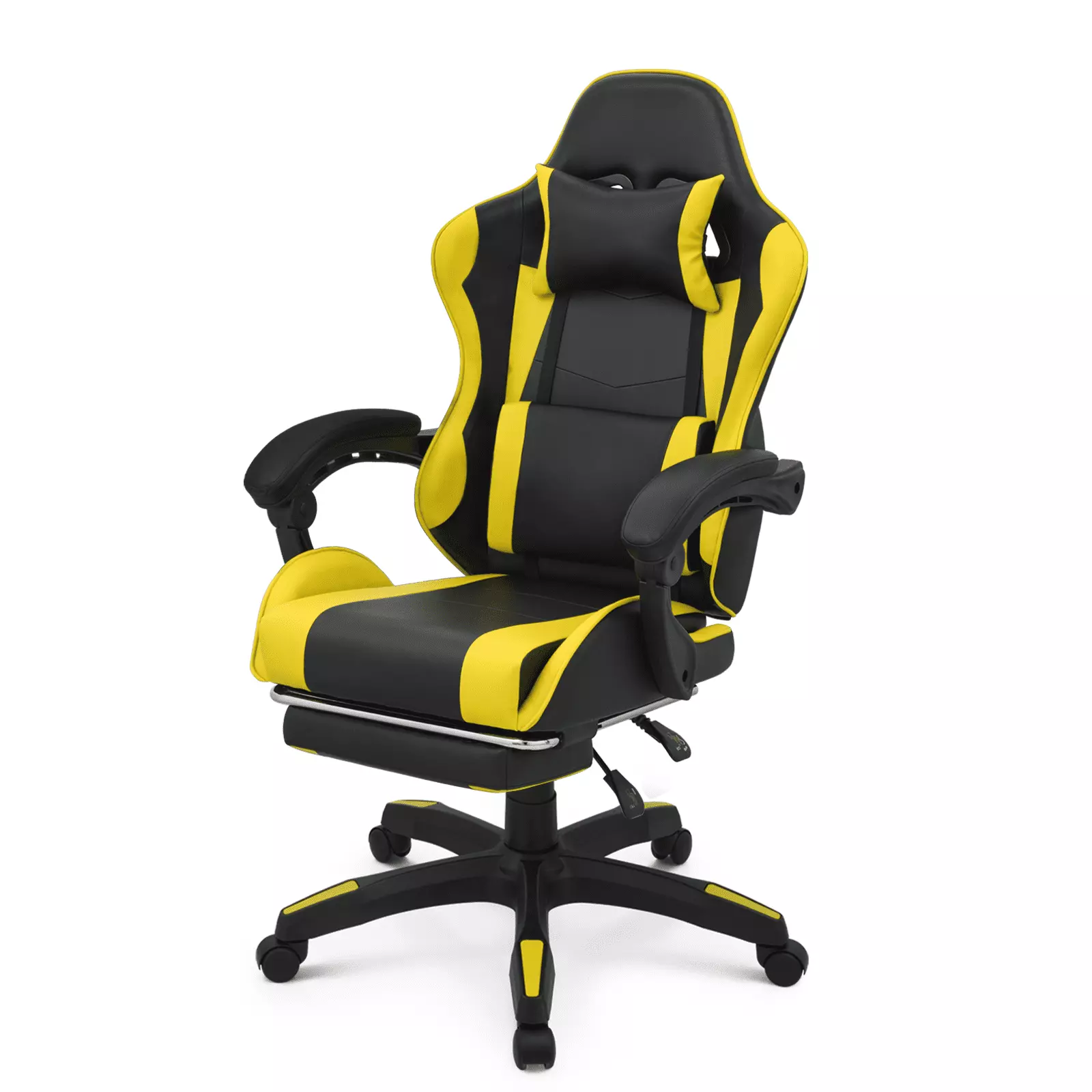 BEZT PC Gaming Chair Ergonomic Faux Leather Reclining Chair Footrest Headrest 360 Swivel Yellow Computer Chair