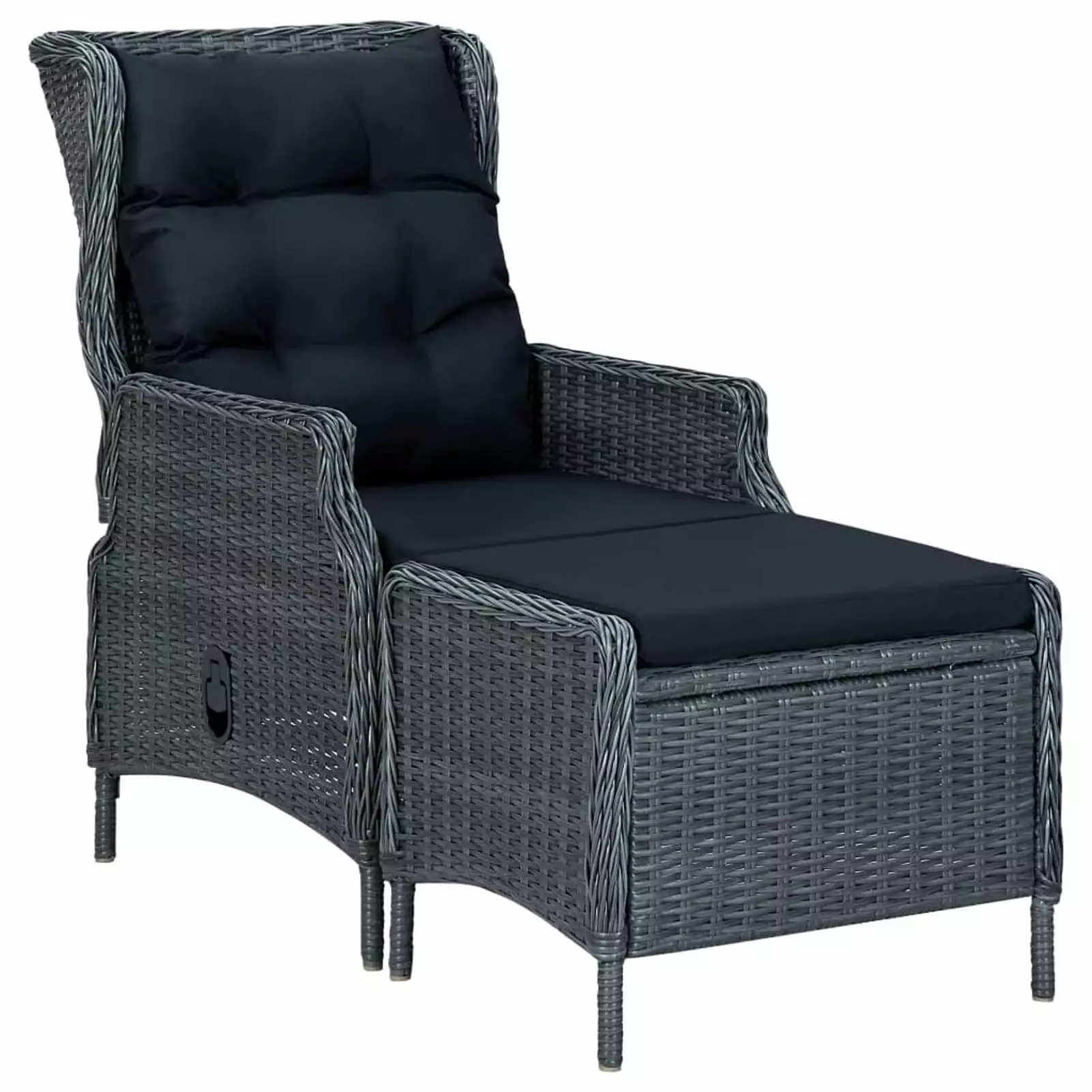 Carevas Reclining Patio Chair Footstool Poly Rattan Dark Gray