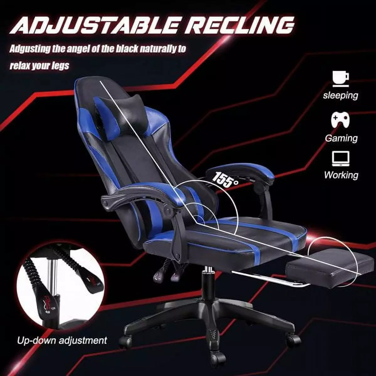 Ergonomic Gaming Chair Footrest PU Leather Reclining Chair Lumbar Support sluting