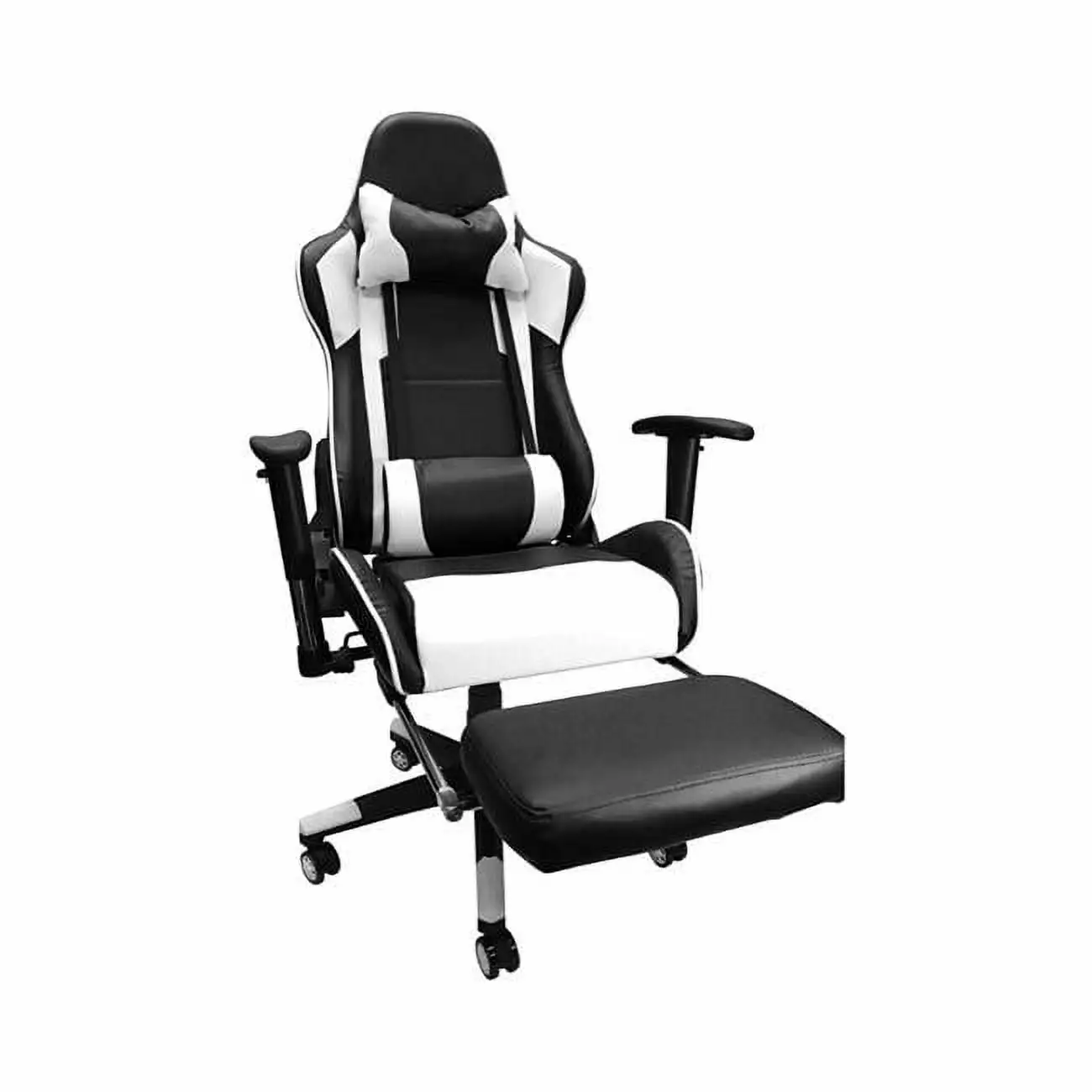 Nicer Furniture Reclining Gaming Chair Adjustable Armrest and Footrest White