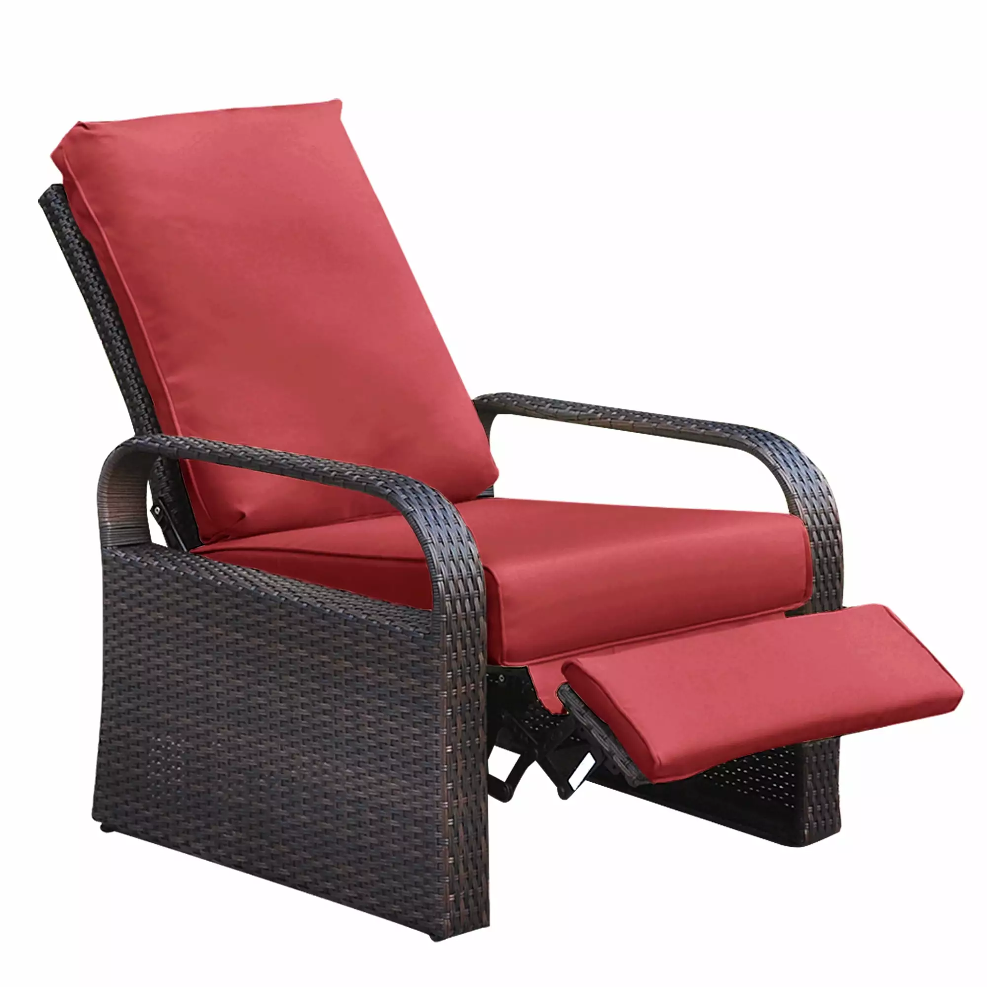 CoSoTower Outdoor Garden Recliner Chair Red Cushion - Automatic Adjustable Wicker Recliner