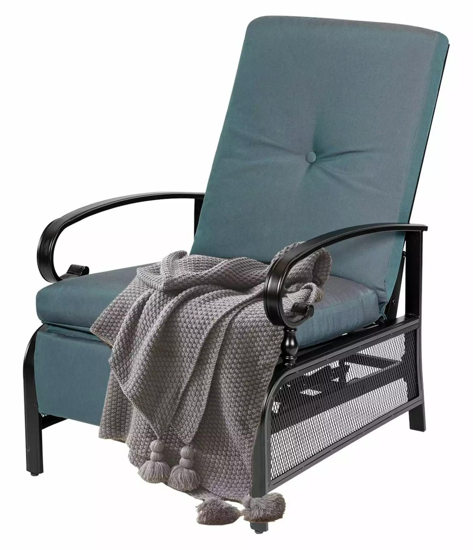 Adjustable Peacock Blue Outdoor Lounge Chair Metal Patio Recliner Removable Cushions Generic