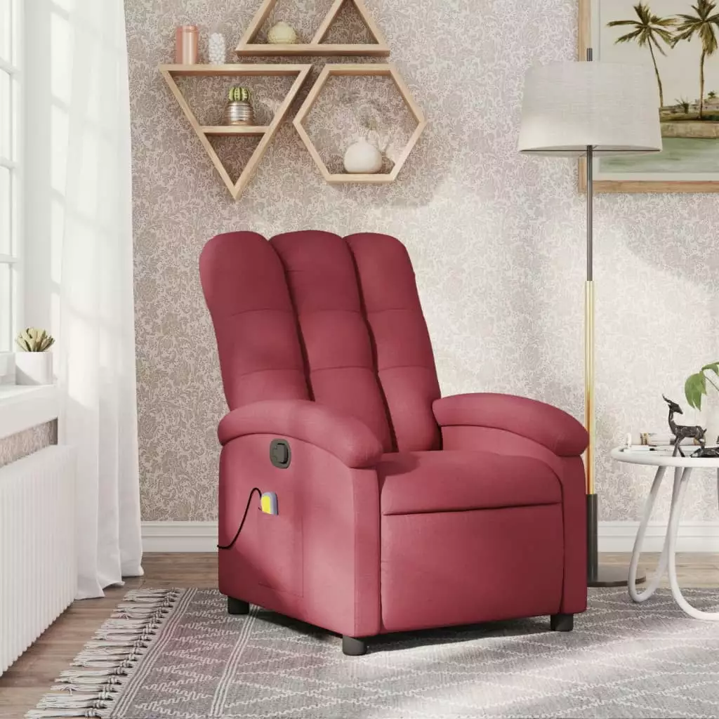 Uteam Wine Red Fabric Massage Recliner Relaxation and Comfortable Seating