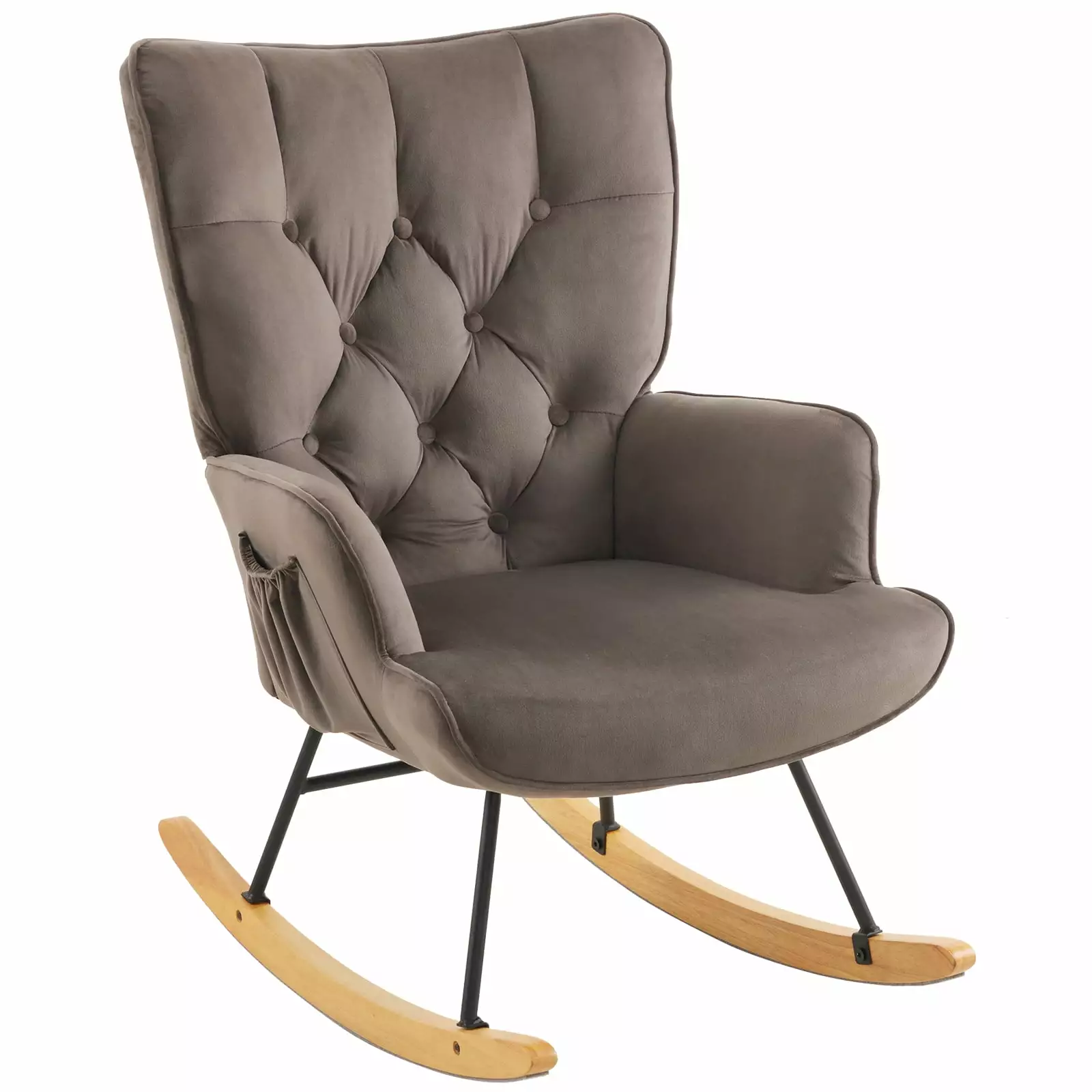 Modern Upholstered Rocking Chair - High Back Glider Recliner Nursery and Living Room - Dark Grey Pevor