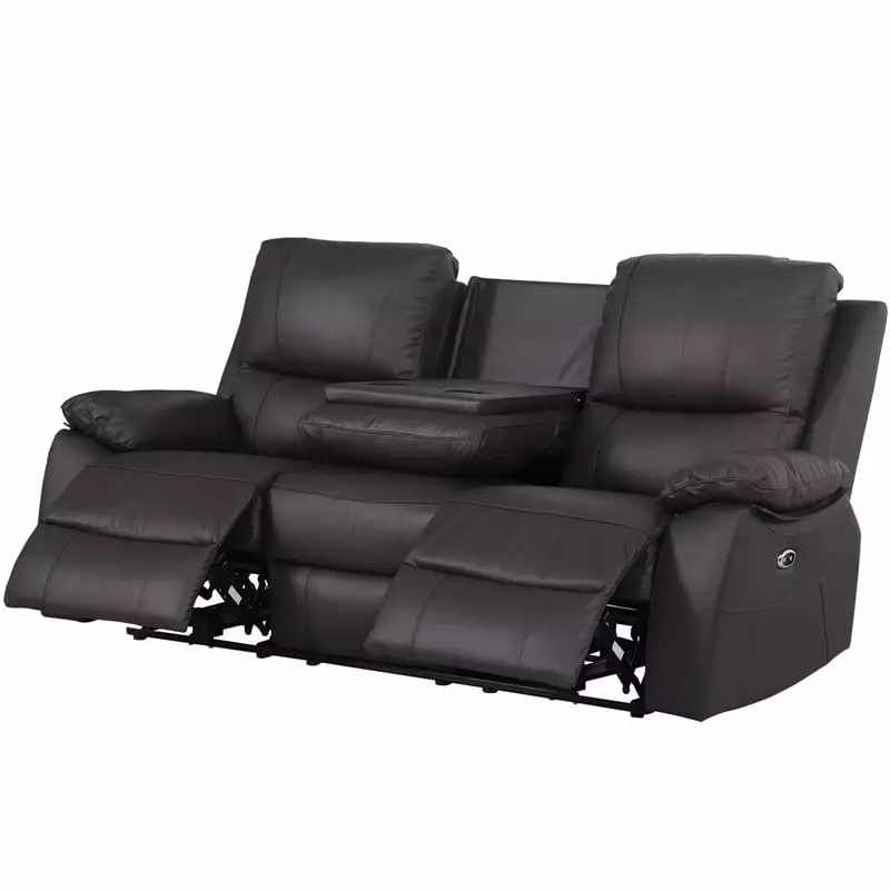 Alexent Brown Leather Power Reclining Sofa 3 Seater Cupholders
