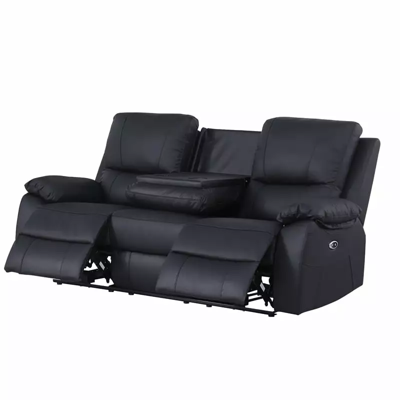 Alexent Recliner Leather Sofa 3 Seater Power Reclining Sofa Cupholder Black