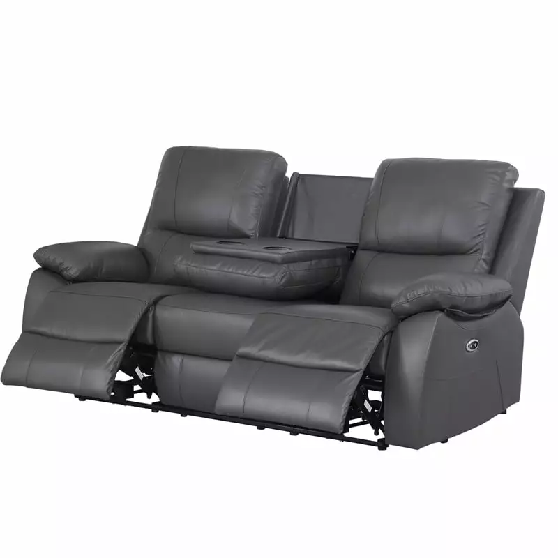 Alexent Recliner Leather Sofa 3 Seater Power Reclining Sofa Cupholder Gray