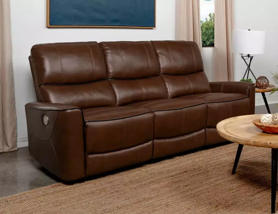 Greenfield Upholstered Power Reclining Sofa Saddle Brown Ultimate Comfort Coaster Company