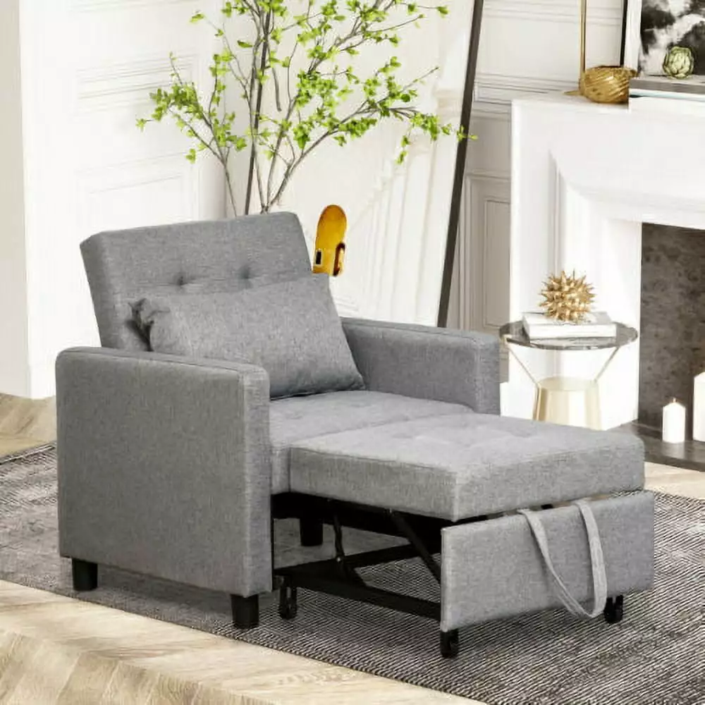 Sleeper Chair Recliner Sofa 3 Adjustable Backrest Angles and 4 Wheels HOMCOM