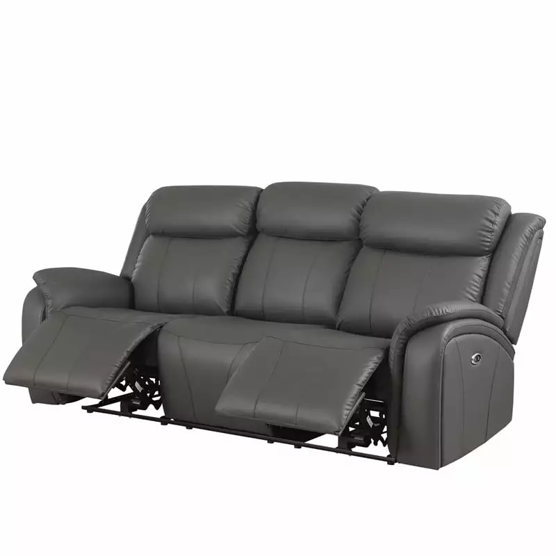 Alexent Gray Leather 3-Seater Power Reclining Theater Sofa