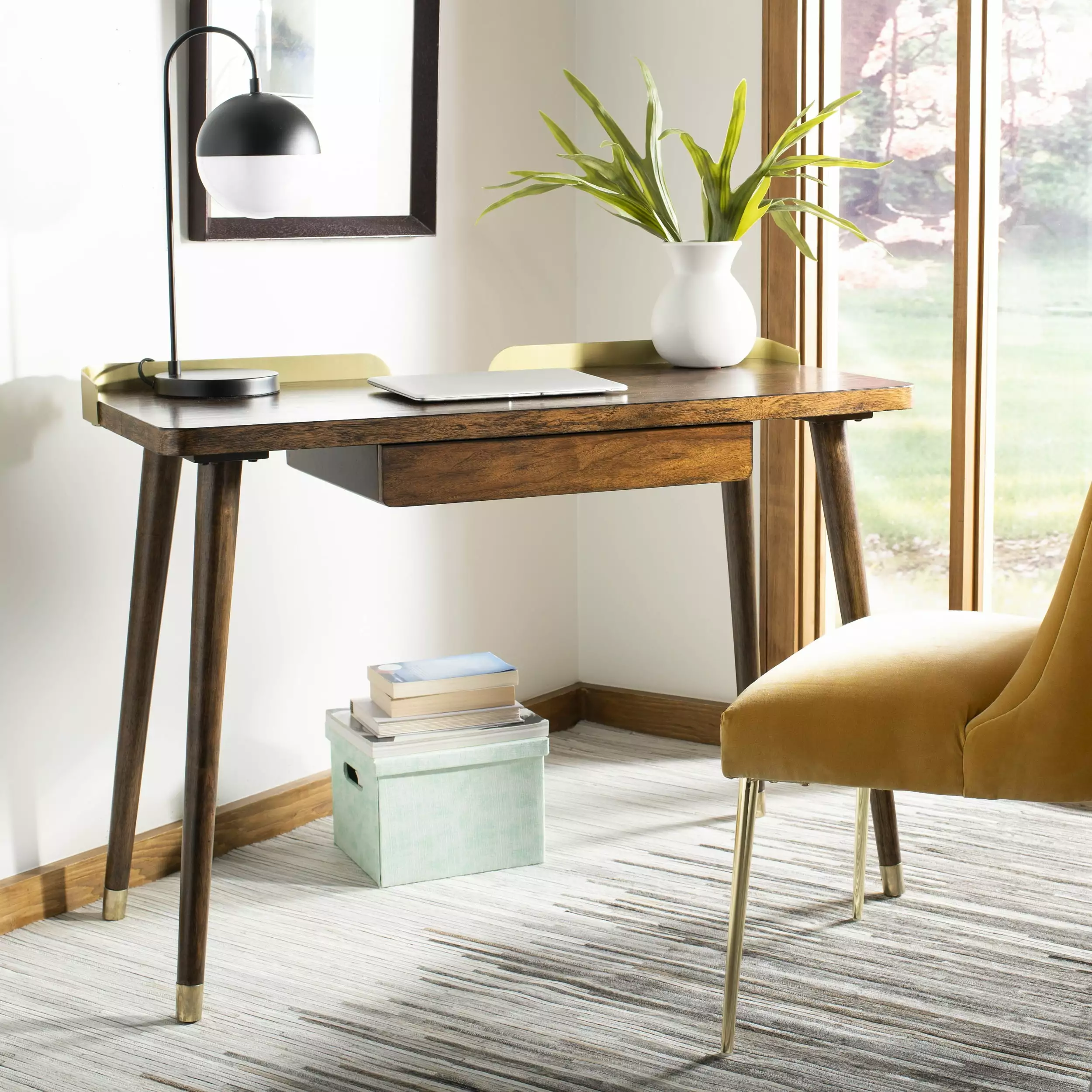 SAFAVIEH Parker Retro-Chic Desk Pull-Out Drawer Dark Walnut Finish