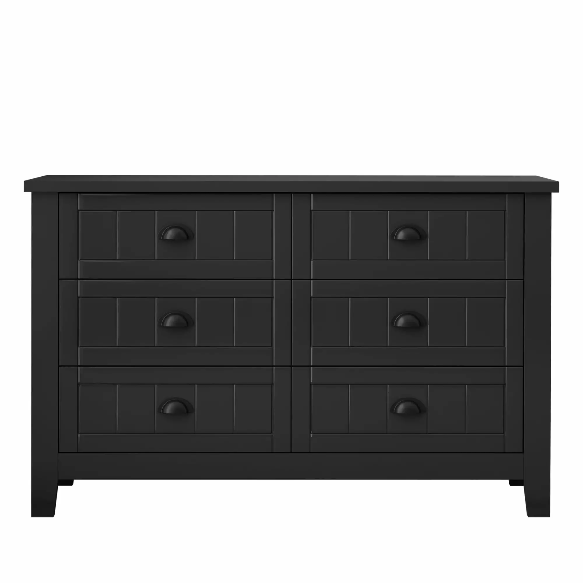 Paproos Black 6 Drawer Dresser Retro Shell Handle Large Capacity Storage Cabinet Bedroom Living Room