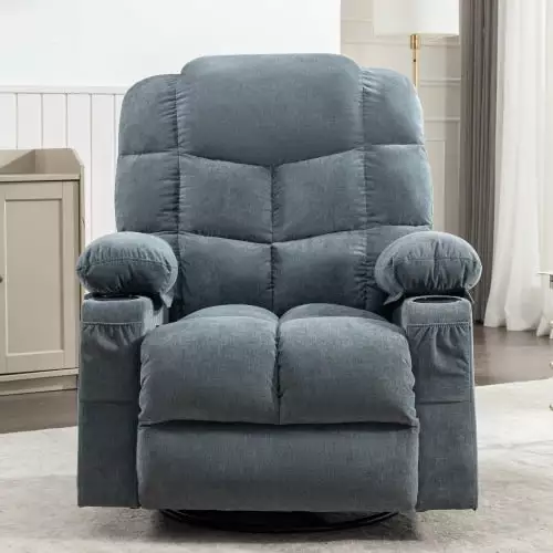 Massage Rocker Recliner Chair Oversized 2 Cup Holders USB Charge Port Manual Massage and Heat Blue ANHUITAGS