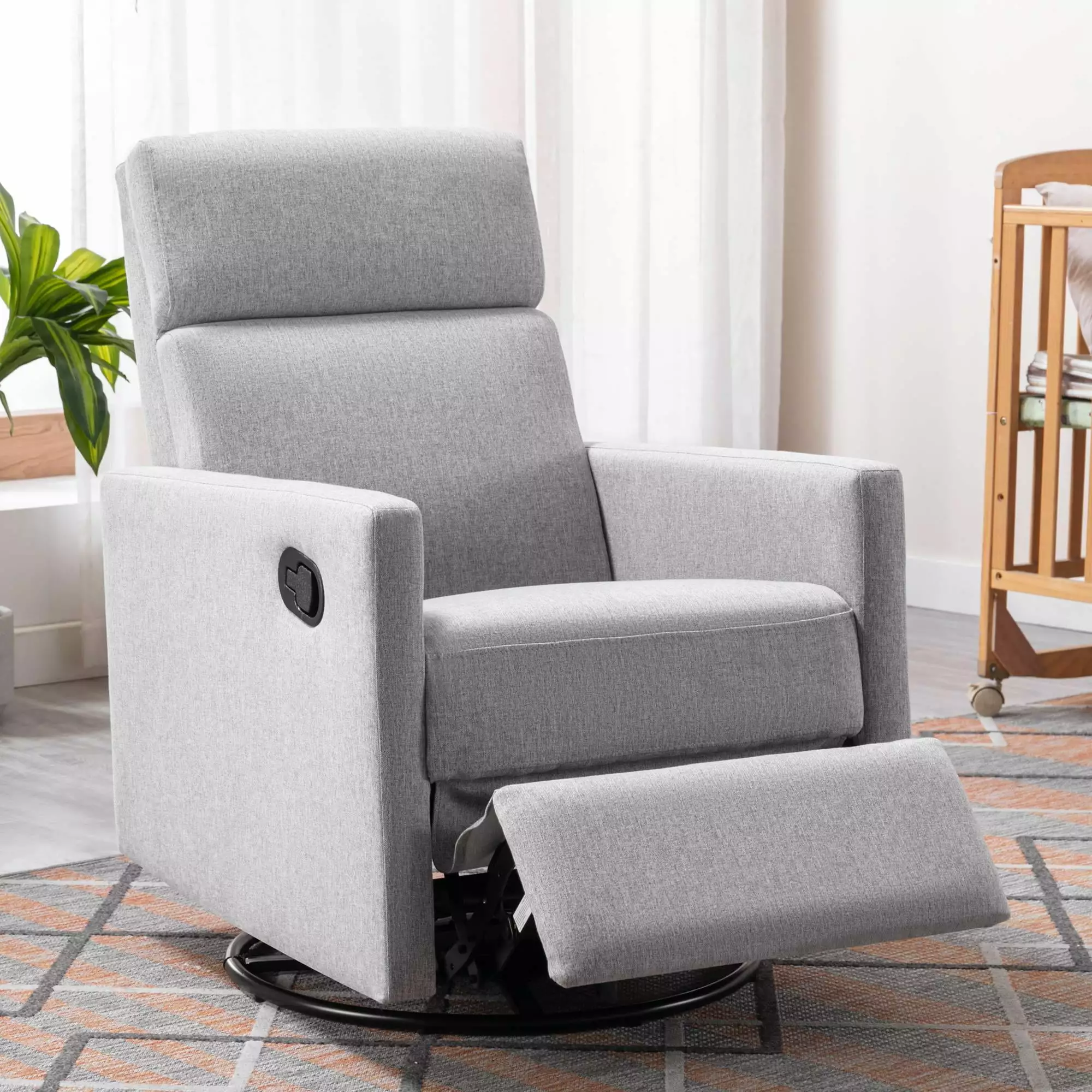 BaytoCare Modern Upholstered Rocker Nursery Chair Swivel Recliner Gray