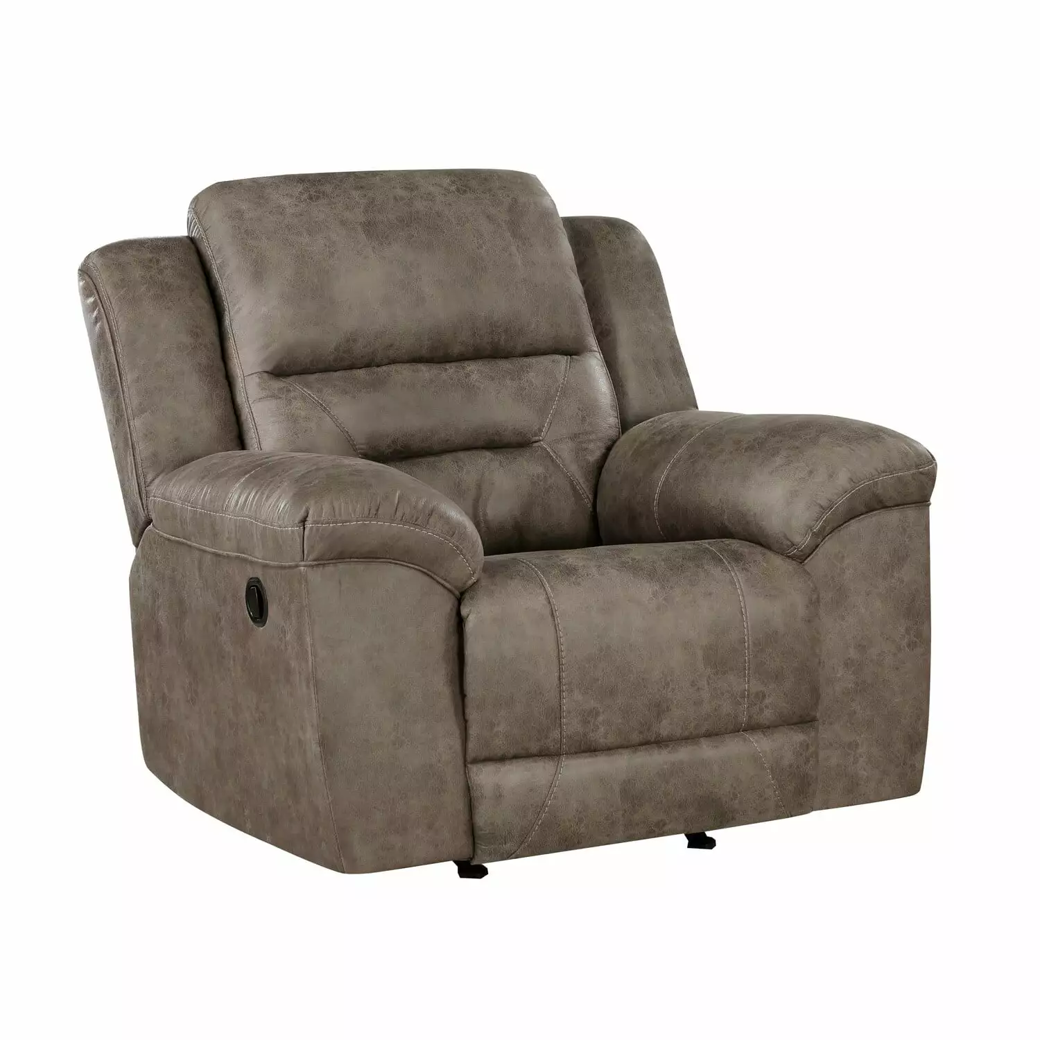 Benjara Henry 46 Inch Rocker Manual Recliner Chair Brown Microfiber - Solid Wood Living Room Chair
