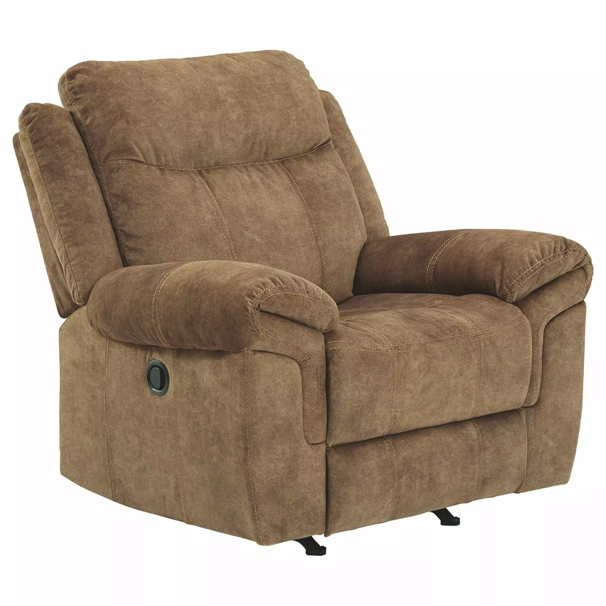 Fabric Upholstered Pull Tab Rocker Recliner Pillow Top Armrests Brown Benjara