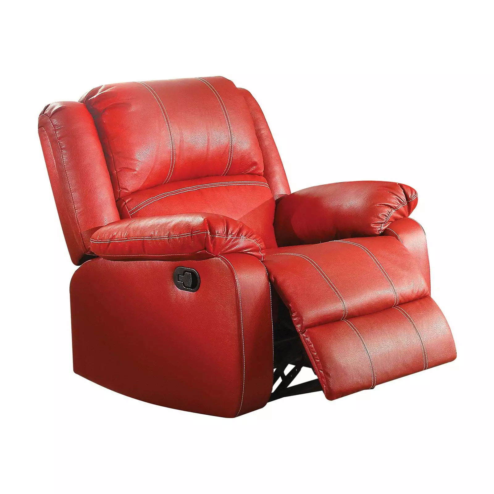 40 Inch Metal Rocker Recliner Chair Contoured Seat Red - Durable Comfort Benjara