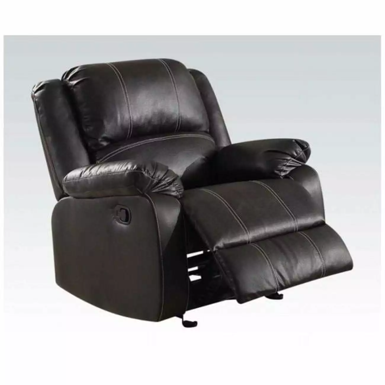 Benzara Black Leatherette Rocker Recliner Cushioned Armrests
