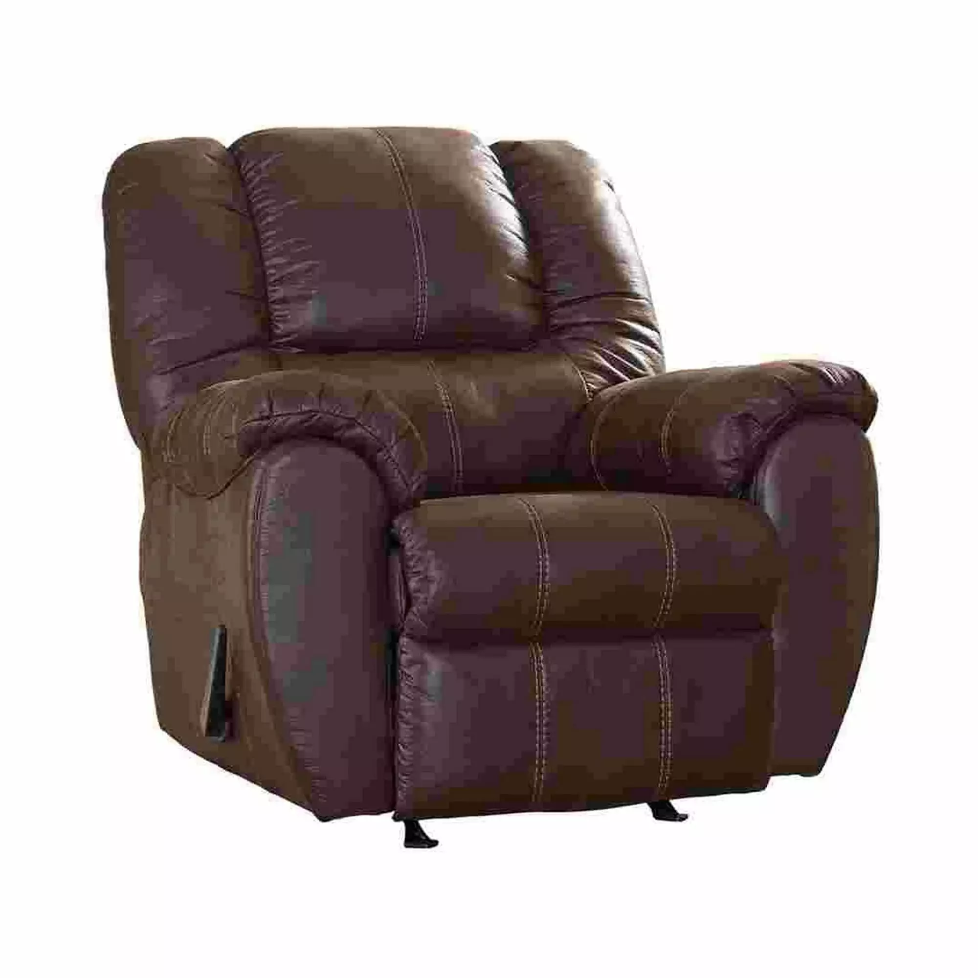 Rocker Recliner Fabric Upholstery and Jumbo Stitching Brown - Comfortable Living Room Chair Benzara