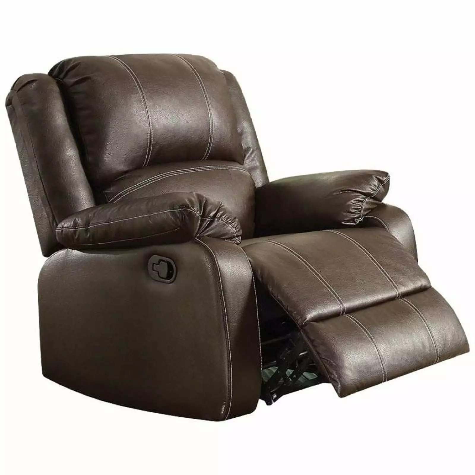BOWERY HILL Modern Faux Leather Rocker Recliner Pull Tab Sofa Chair Brown Finish