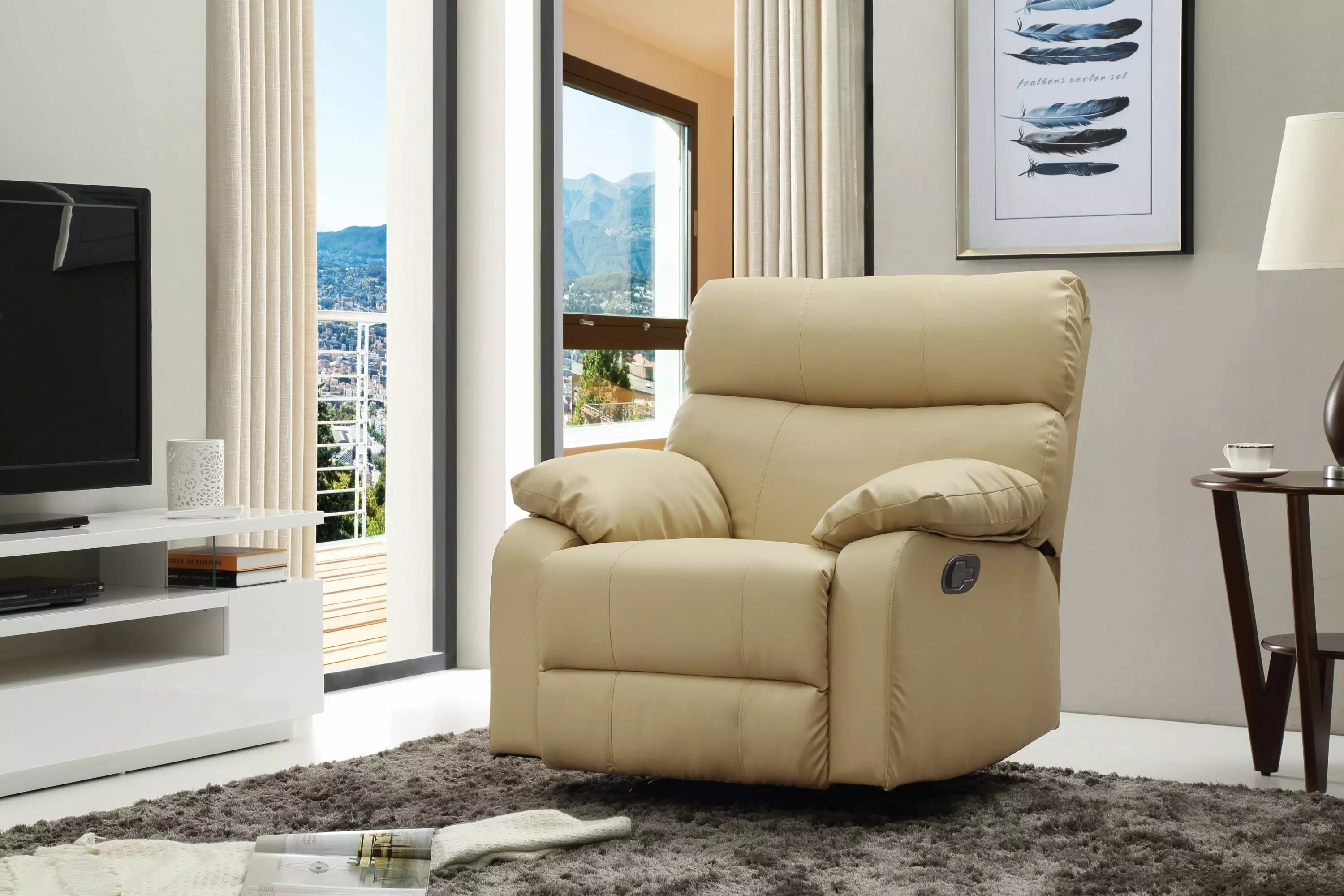 Rio Rocker Recliner Beige Comfortable Rocking Recliner Chair Living Room Go Green Woods