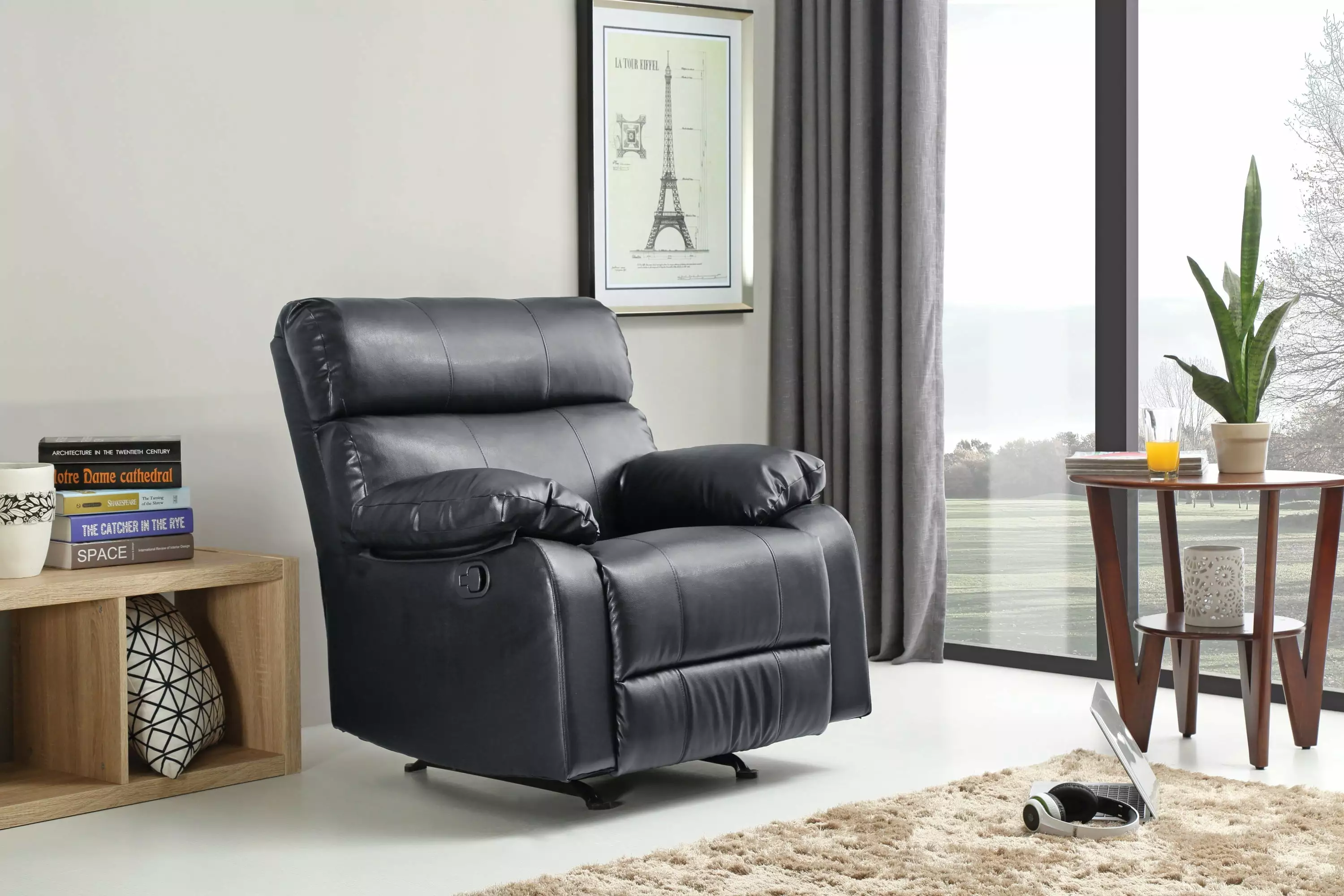 Rio Rocker Recliner Black Comfortable Rocking Recliner Chair Living Room Go Green Woods