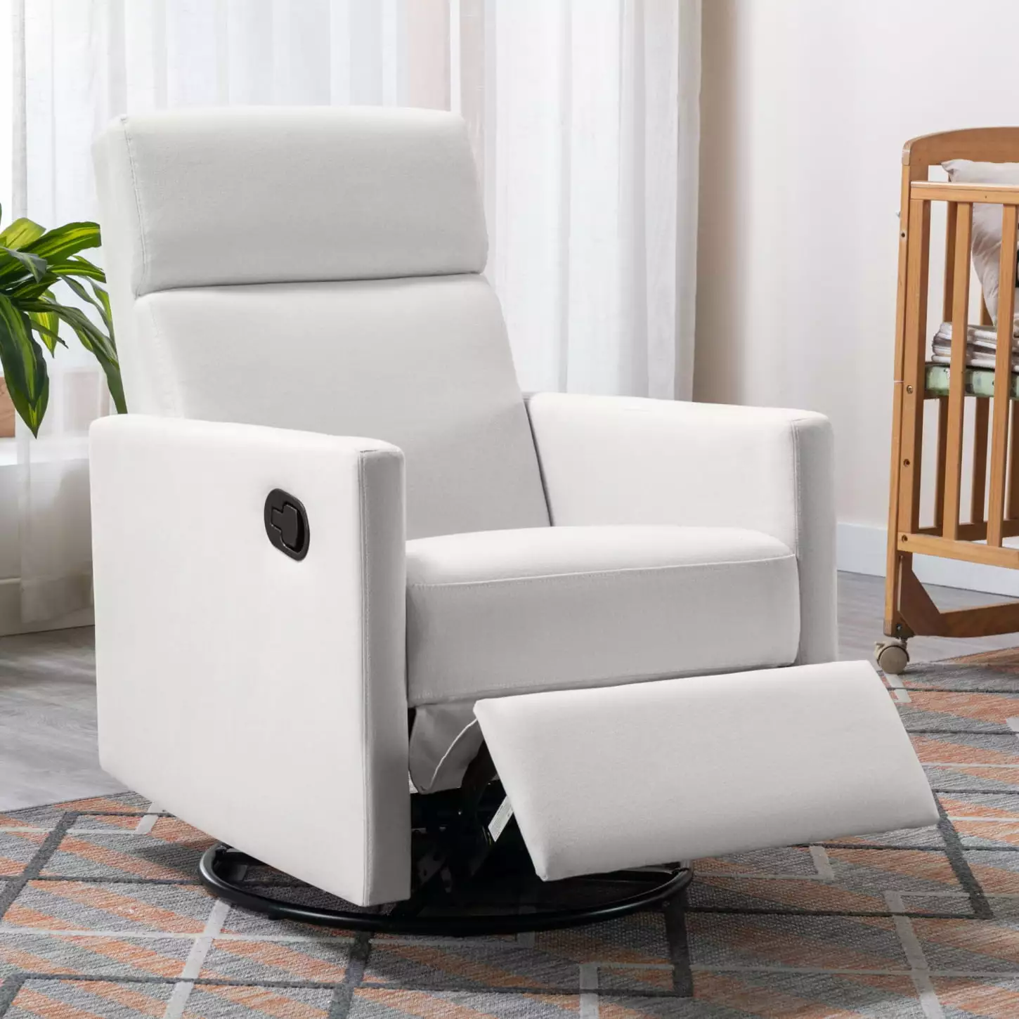 Contemporary Beige Swivel Rocker Recliner Chair Nurseries Plush Upholstery HATNOKIL